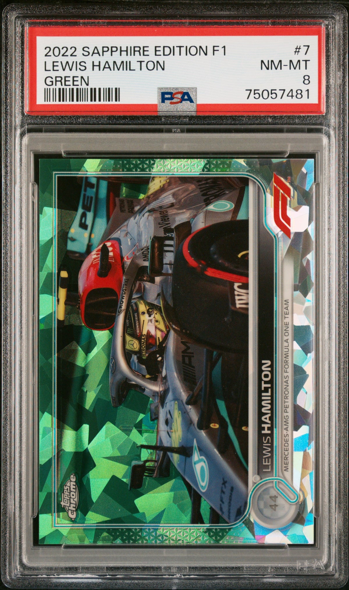 2022 Topps Chrome Formula 1 Sapphire Edition Green Lewis Hamilton #7 /75 PSA 8