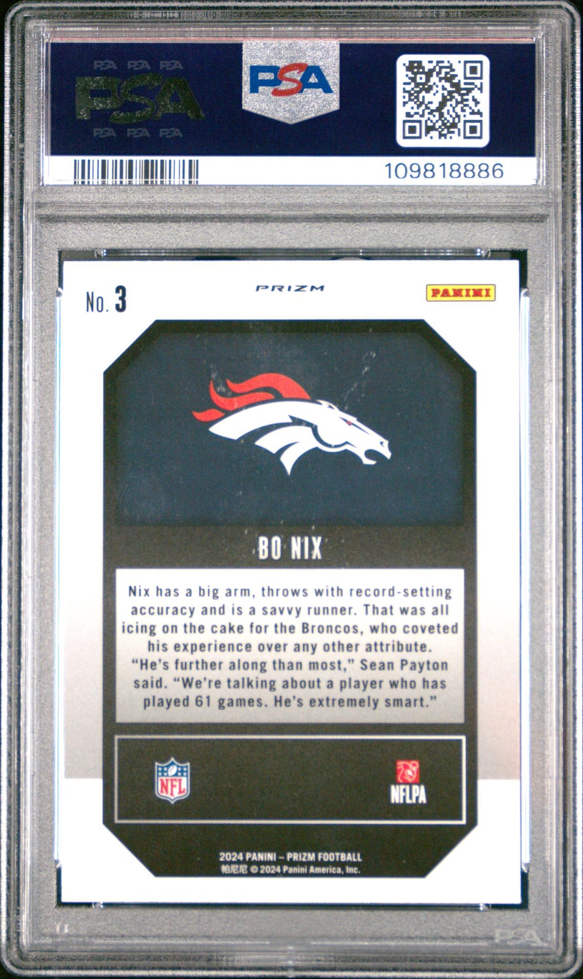 2024 Panini Prizm Emergent Green Prizm Bo Nix #3 PSA 9