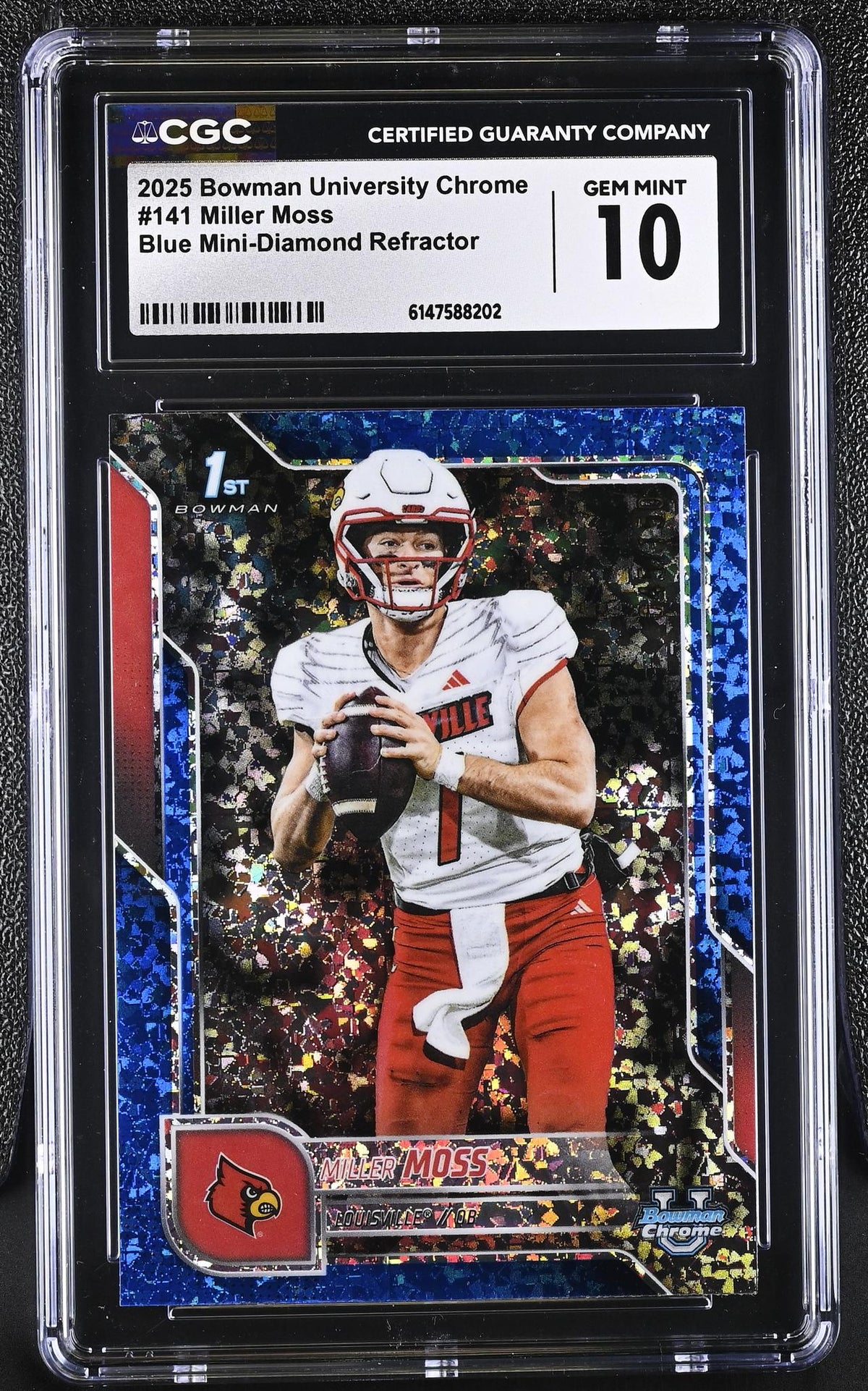 2025 Bowman University Chrome # Miller Moss Blue Mini-Diamond Refractor CGC 10
