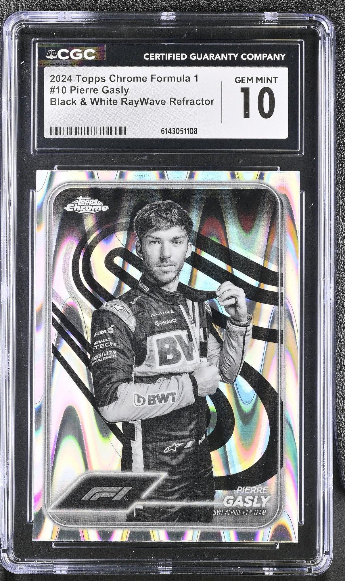 2024 Topps Chrome #10 Pierre Gasly Black & White RayWave Refractor CGC 10