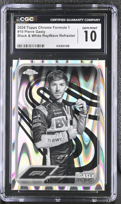2024 Topps Chrome Formula 1 Pierre Gasly #10 Black & White RayWave Refractor CGC 10