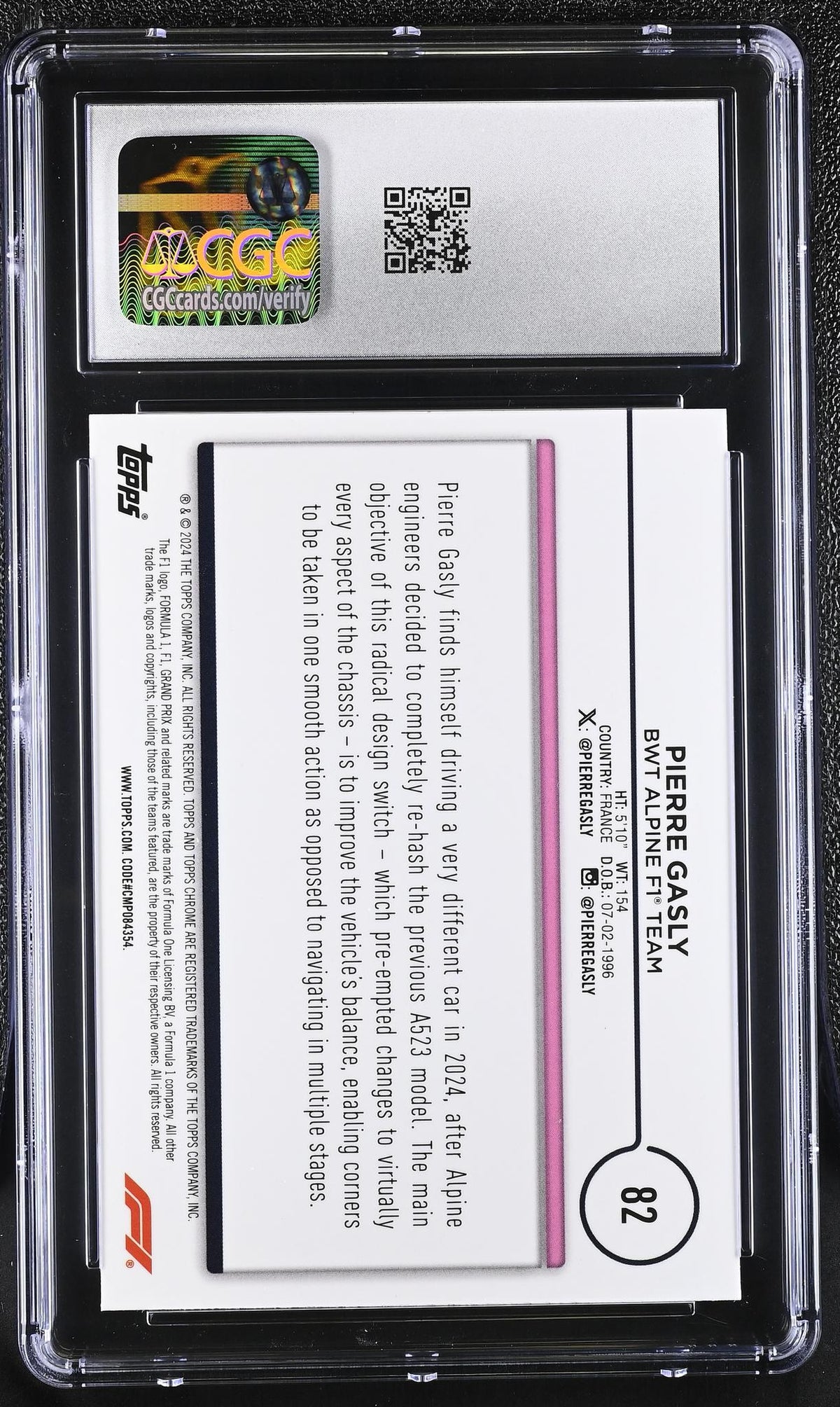 2024 Topps Chrome #82 Pierre Gasly Black & White RayWave Refractor CGC 10