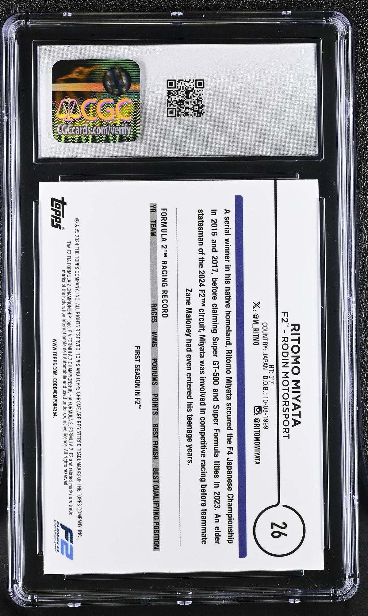 2024 Topps Chrome #26 Ritomo Miyata Future Stars CGC 10
