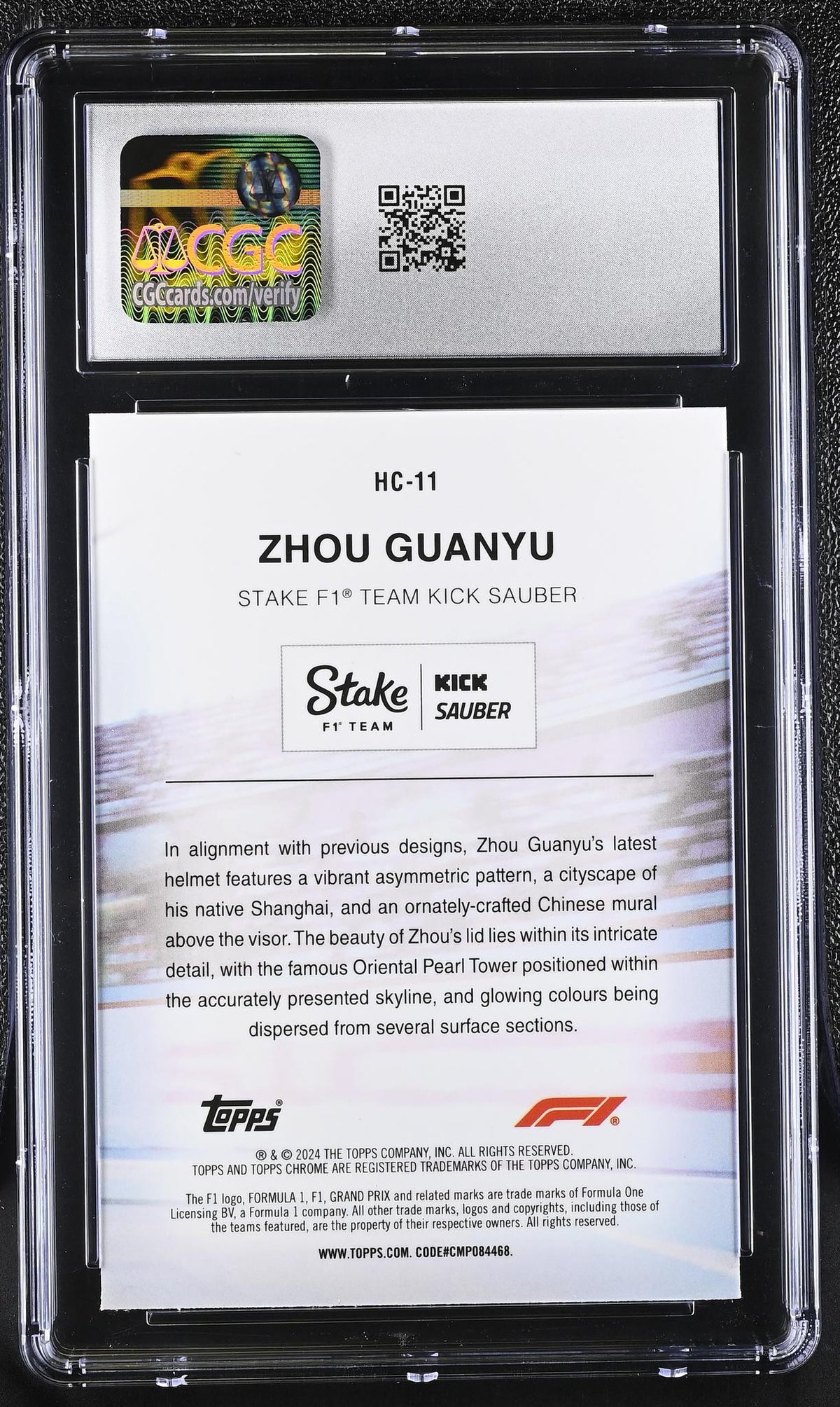 2024 Topps Chrome #HC-11 Zhou Guanyu Helmet Collection CGC 10