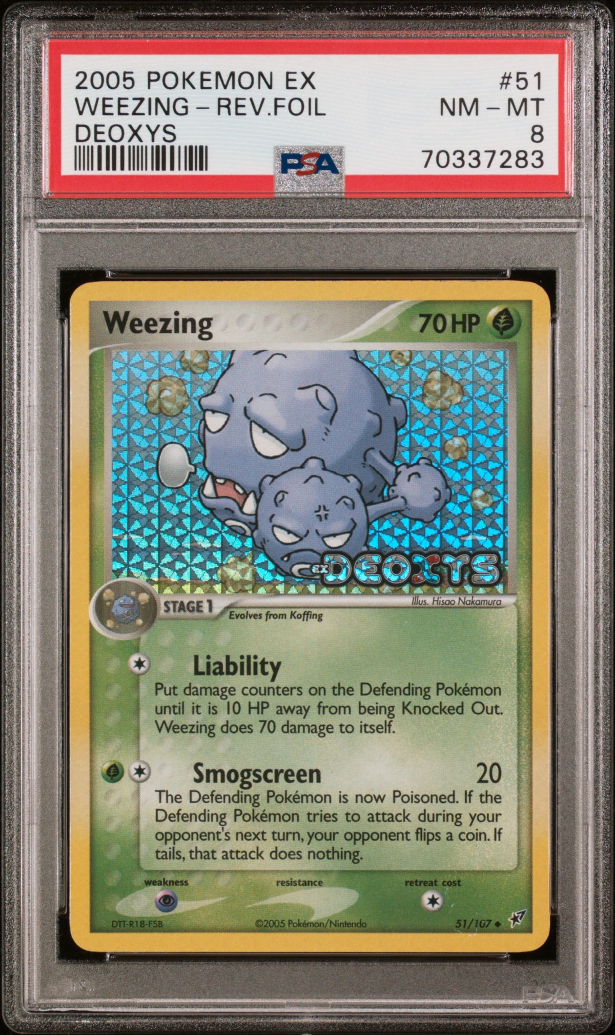2005 Pokemon Ex Deoxys Reverse Holo Weezing #51 PSA 8