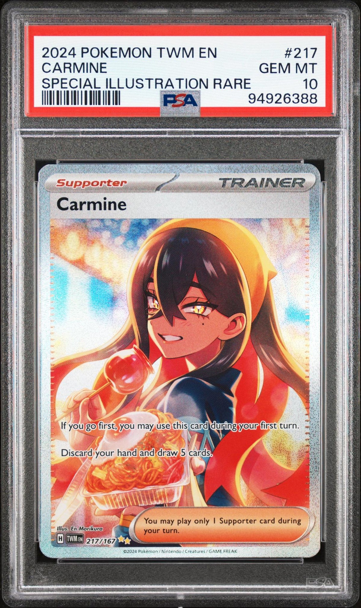 2024 Pokemon Scarlet and Violet Twilight Masquerade Special Illustration Rare Carmine #217 PSA 10