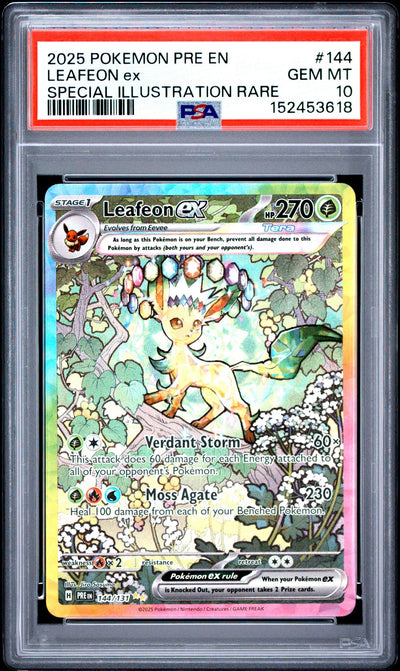 2025 Pokemon Scarlet and Violet Prismatic Evolutions Special Illustration Rare Leafeon Ex #144 PSA 10