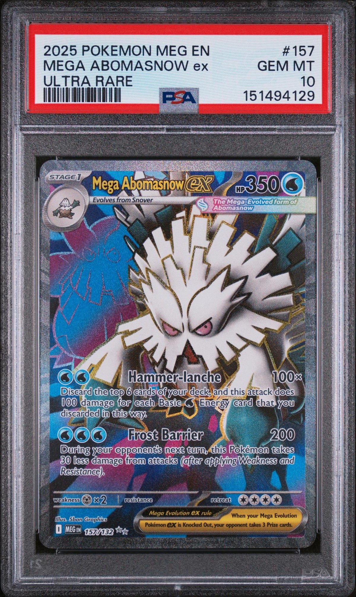 2025 Pokemon Mega Evolution Ultra Rare Mega Abomasnow Ex #157 PSA 10