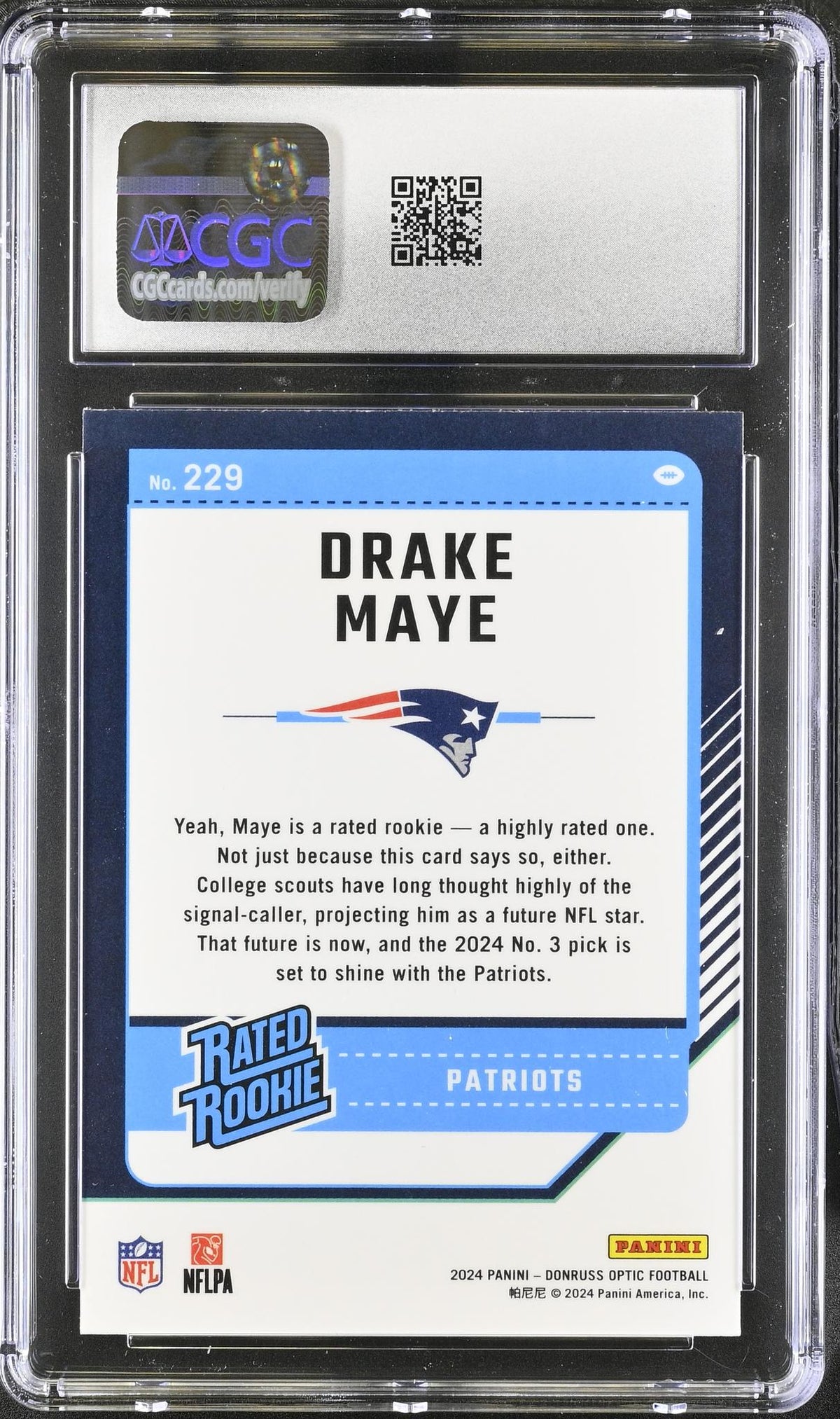 2024 Donruss Optic #229 Drake Maye Rated Rookie CGC 7.5