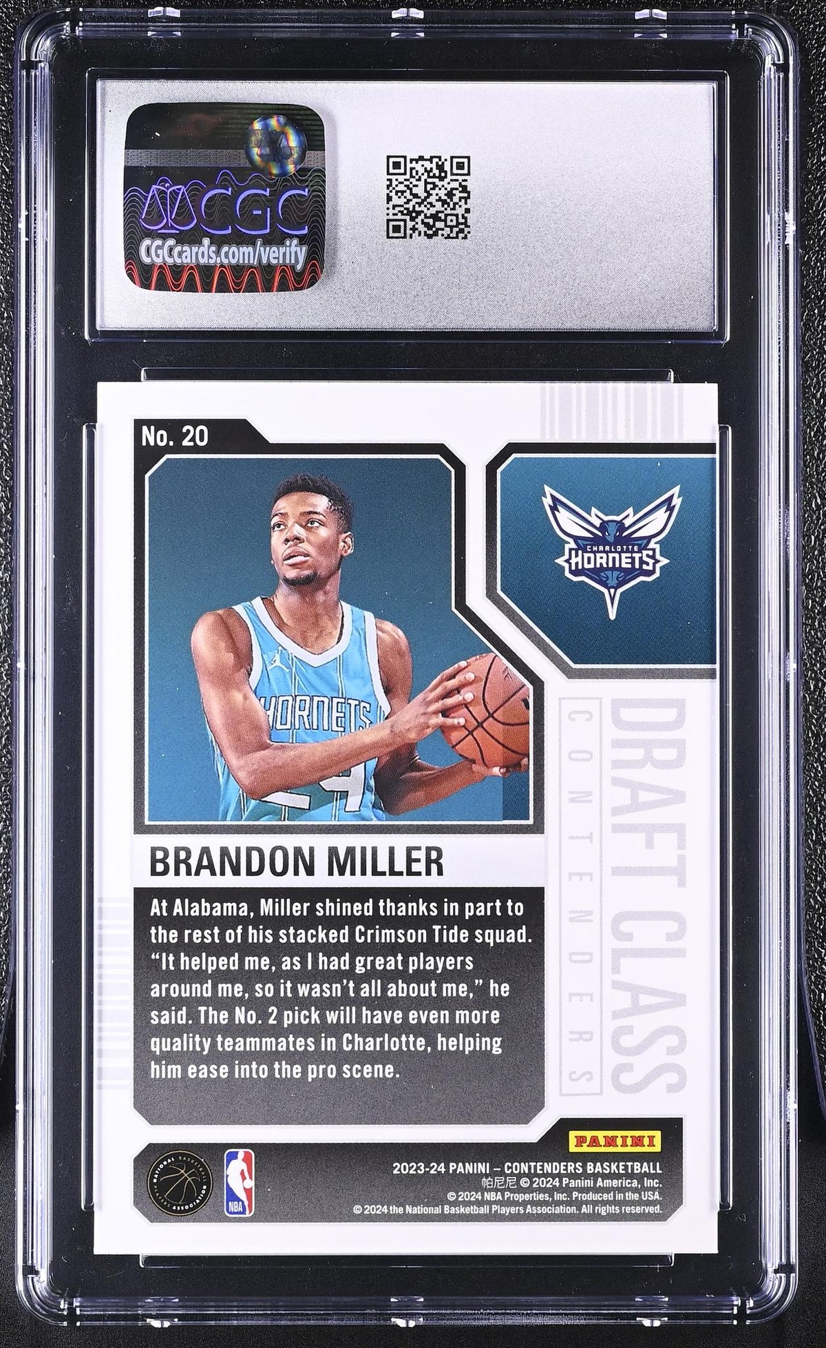 2023 Contenders #20 Brandon Miller Draft Class Contenders CGC 10