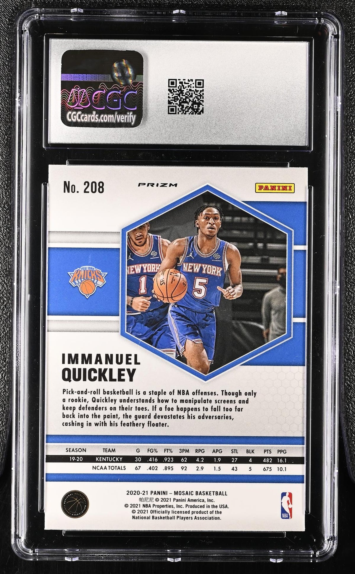 2020 Prizm #208 Immanuel Quickley Mosaic CGC 10