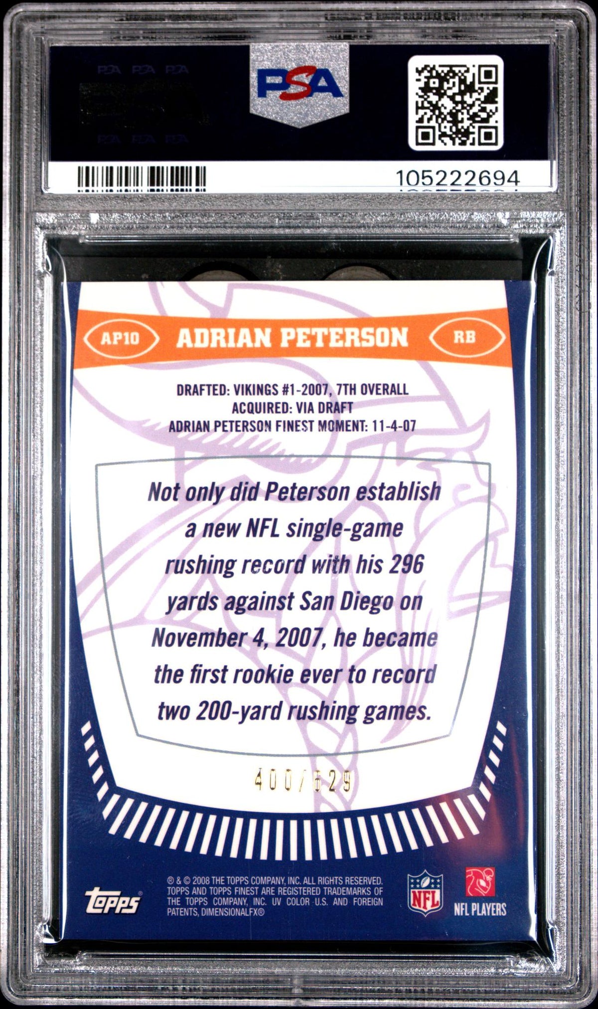 2008 Finest Adrian Peterson Finest Moments Adrian Peterson #AP10 PSA 6