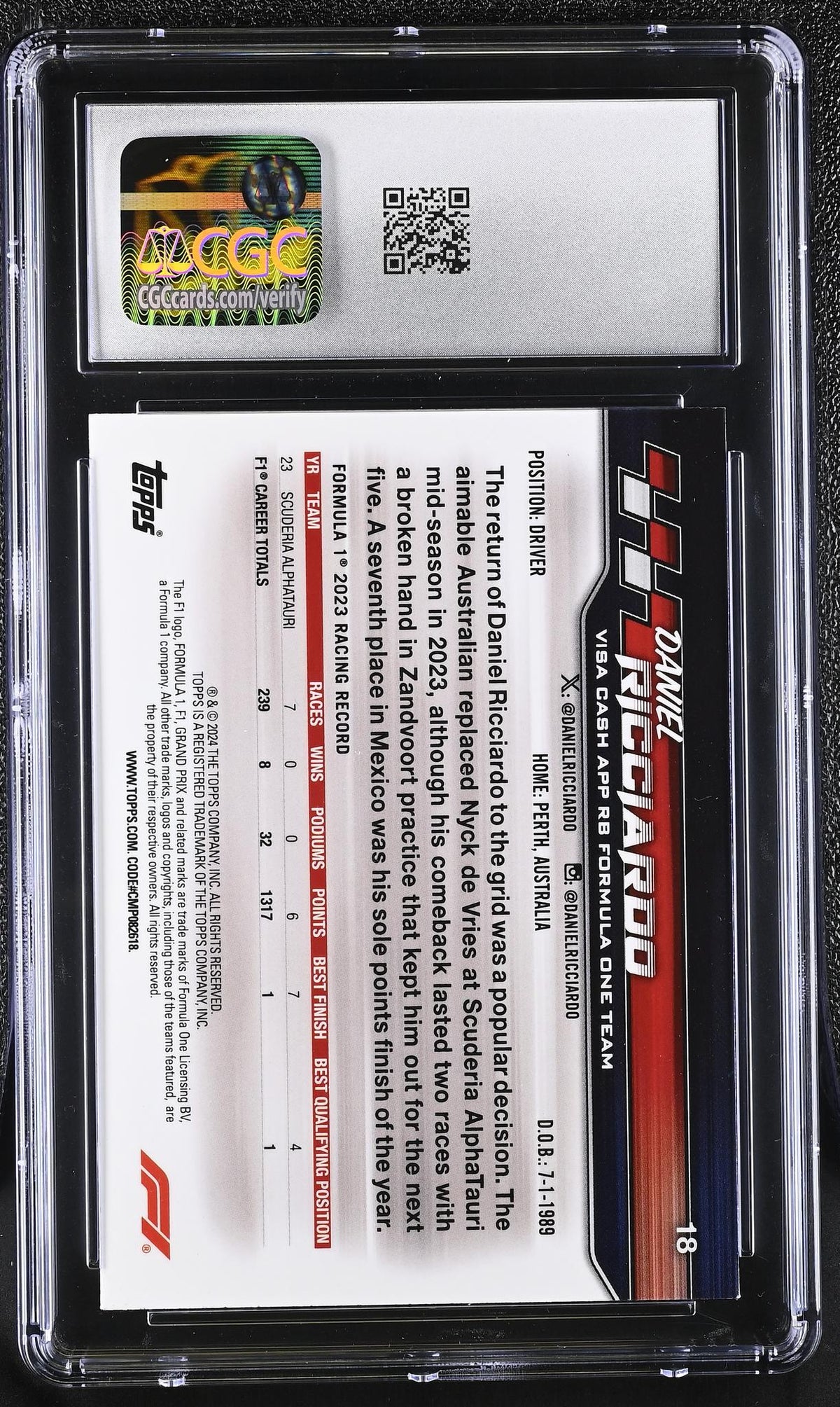 2024 Topps Chrome #18 Daniel Ricciardo Paddock Pass CGC 10