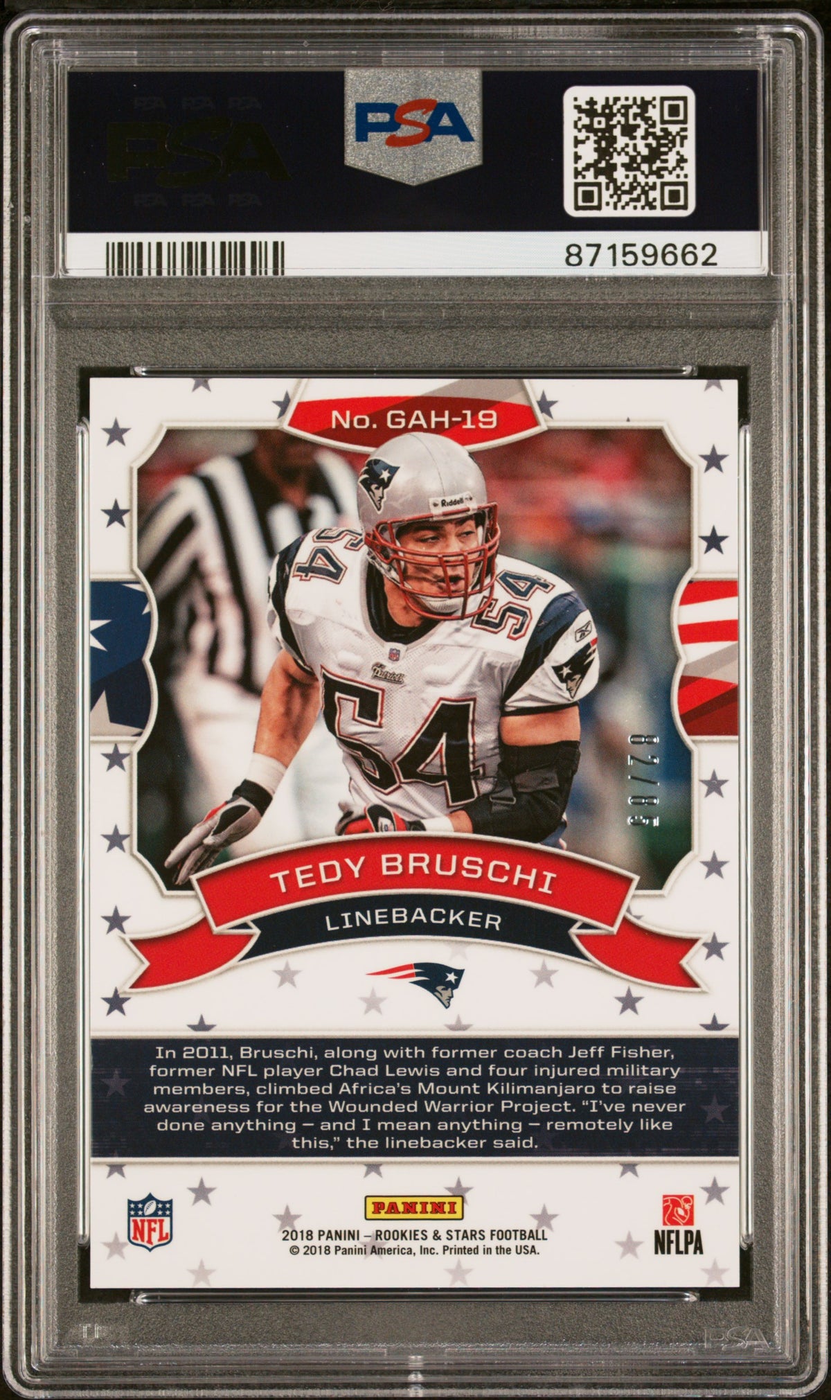 2018 Panini Rookies & Stars Great American Heroes Pink Tedy Bruschi #GAH19 PSA 9