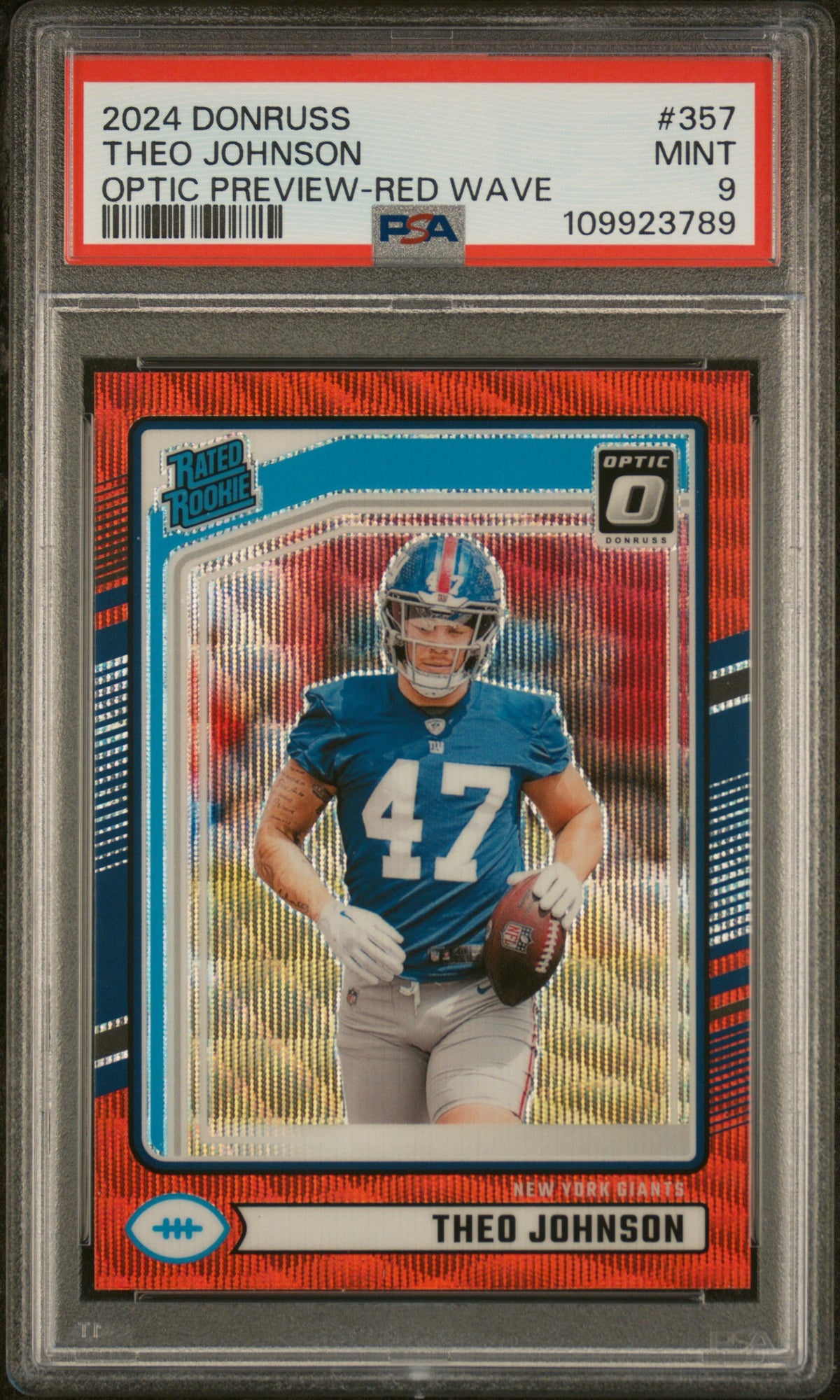 2024 Panini Donruss Optic Preview-Red Wave Theo Johnson #357 PSA 9