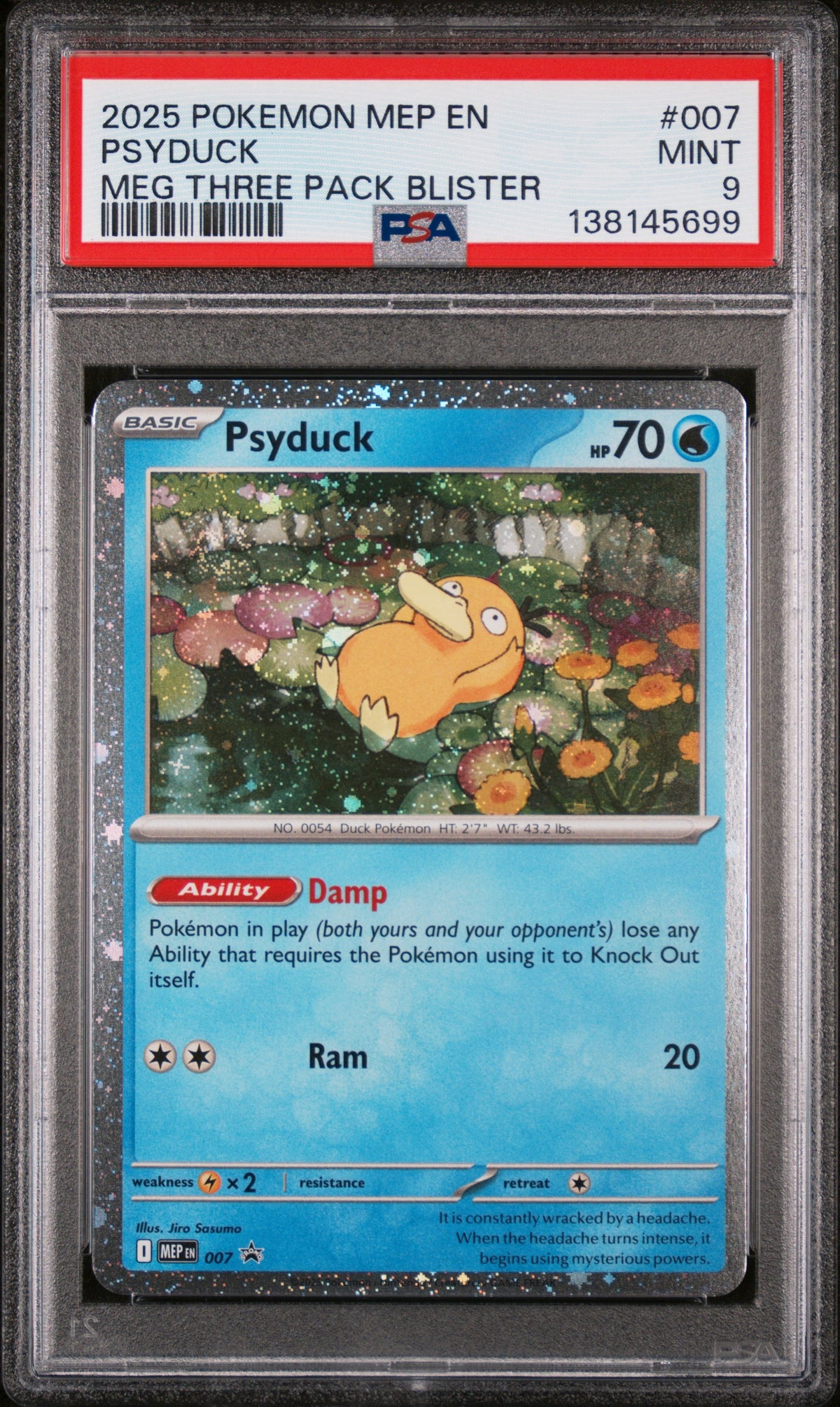 2025 Pokemon Black Star Promo Mega Evolution Three Pack Blister Psyduck #007 PSA 9