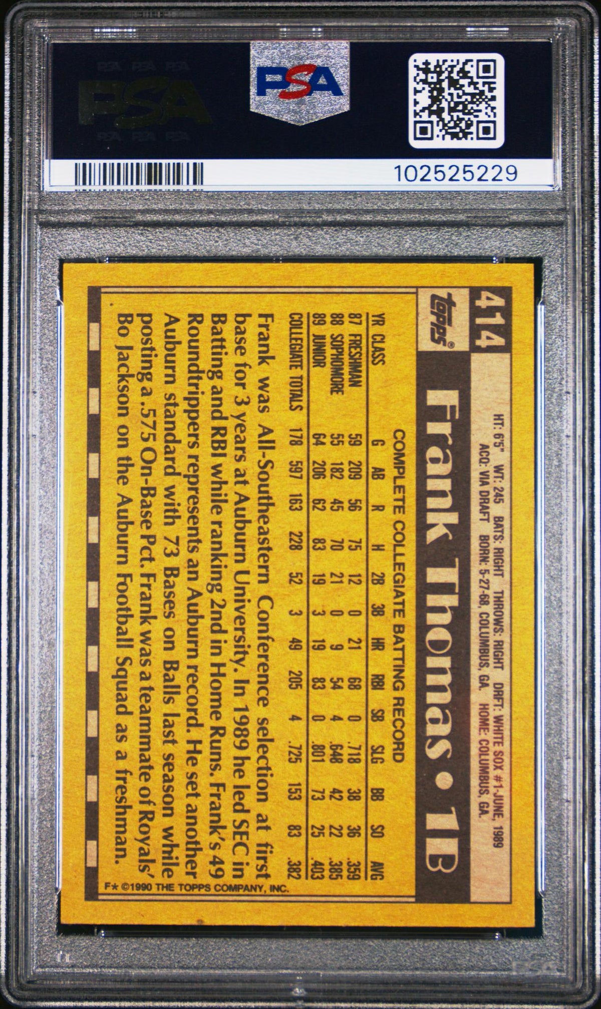 1990 Topps Name On Front Frank Thomas #414 PSA 8