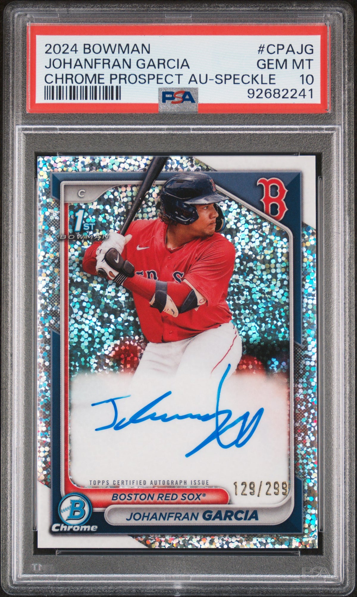2024 Bowman Chrome Prospect Autographs Speckle Refractors Johanfran Garcia #CPAJG /299 PSA 10