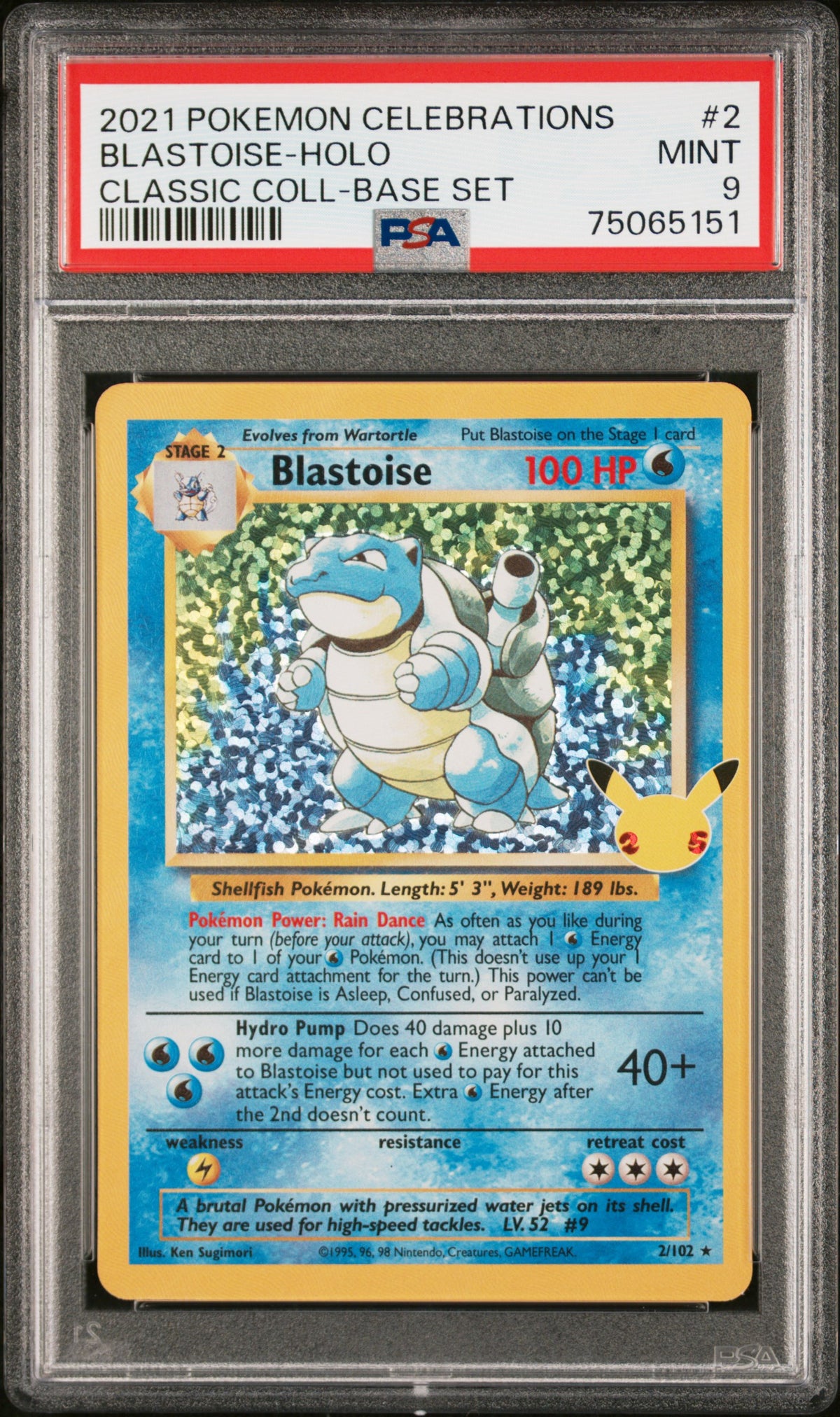 2021 Pokemon Celebrations Classic Collection Base Set Holo Blastoise #2 PSA 9