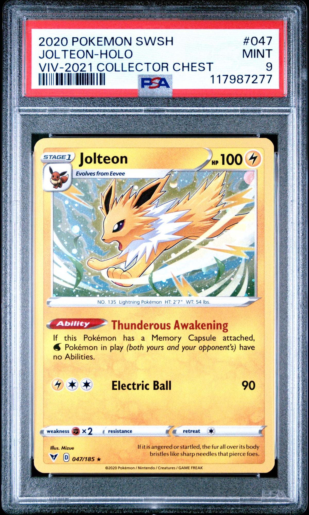 2020 Pokemon Sword & Shield Vivid Voltage 2021 Collector Chest Jolteon #47 PSA 9
