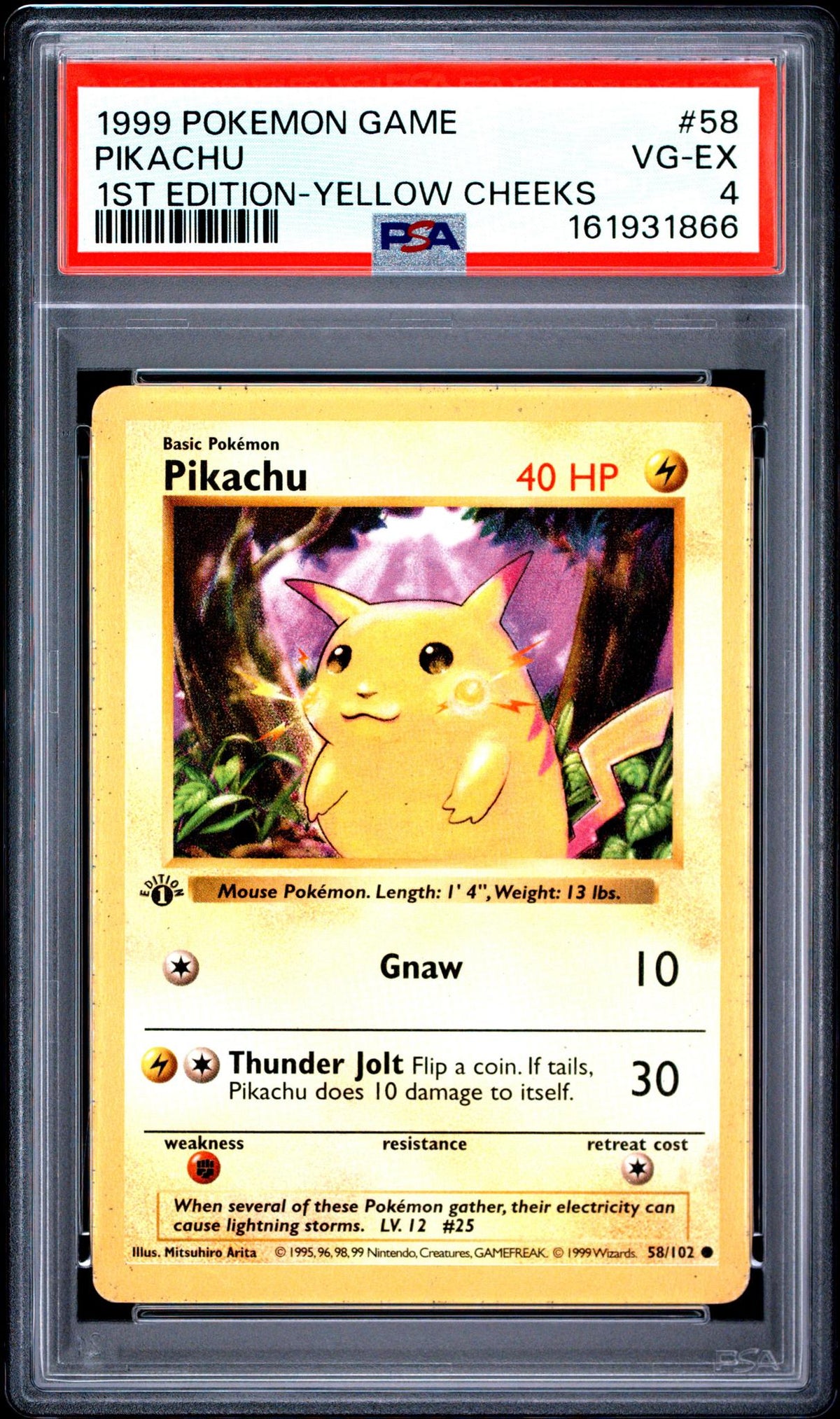 1999 Pokemon Base Yellow Cheeks 1st Edition Pikachu #58 PSA 4