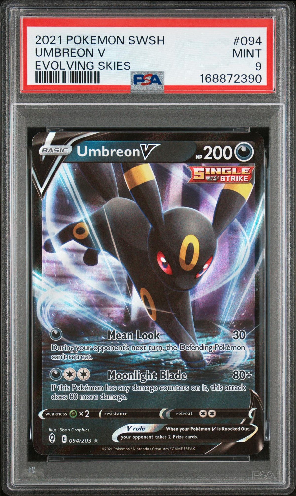 2021 Pokemon Sword and Shield Evolving Skies Umbreon V #094 PSA 9