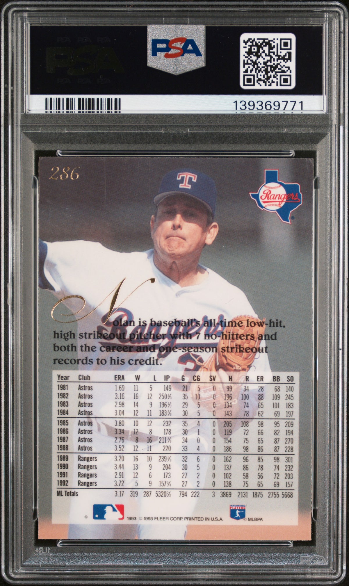 1993 Flair Nolan Ryan #286 PSA 9
