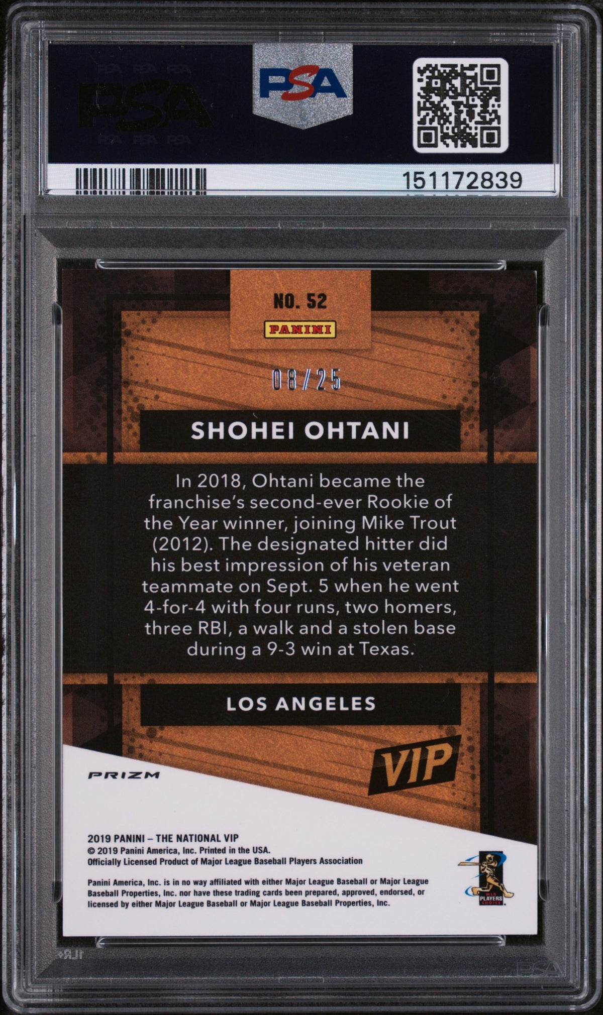 2019 Panini National Convention VIP Party Red Shohei Ohtani #52 /25 PSA 9