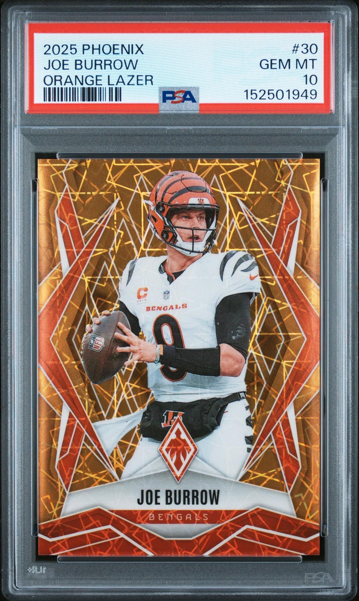 2025 Panini Phoenix Orange Lazer Joe Burrow #30 PSA 10