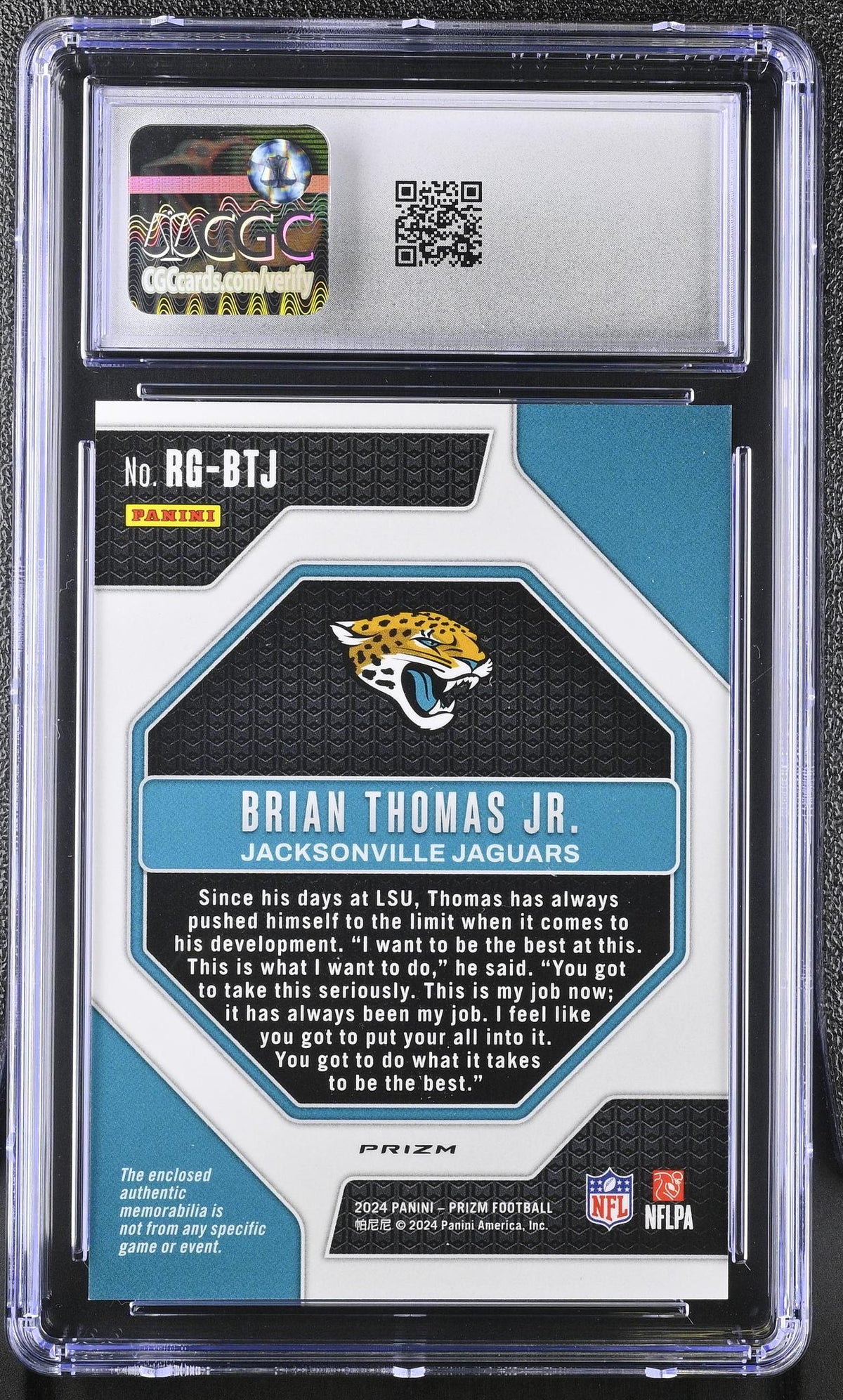 2024 Prizm #RG-BTJ Brian Thomas Jr. Rookie Gear CGC 10