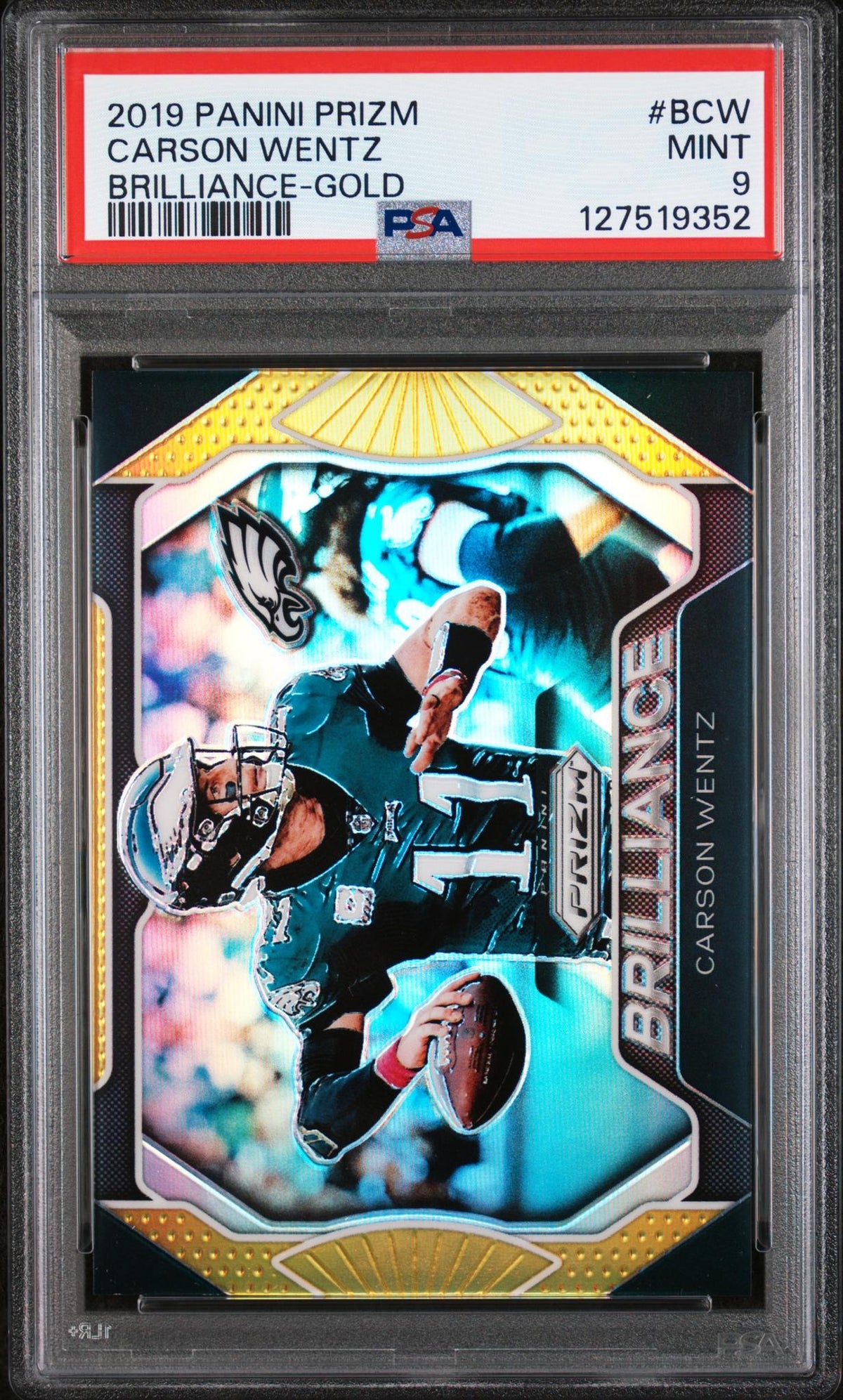2019 Panini Prizm Brilliance Gold Prizm Carson Wentz #B-CW /10 PSA 9
