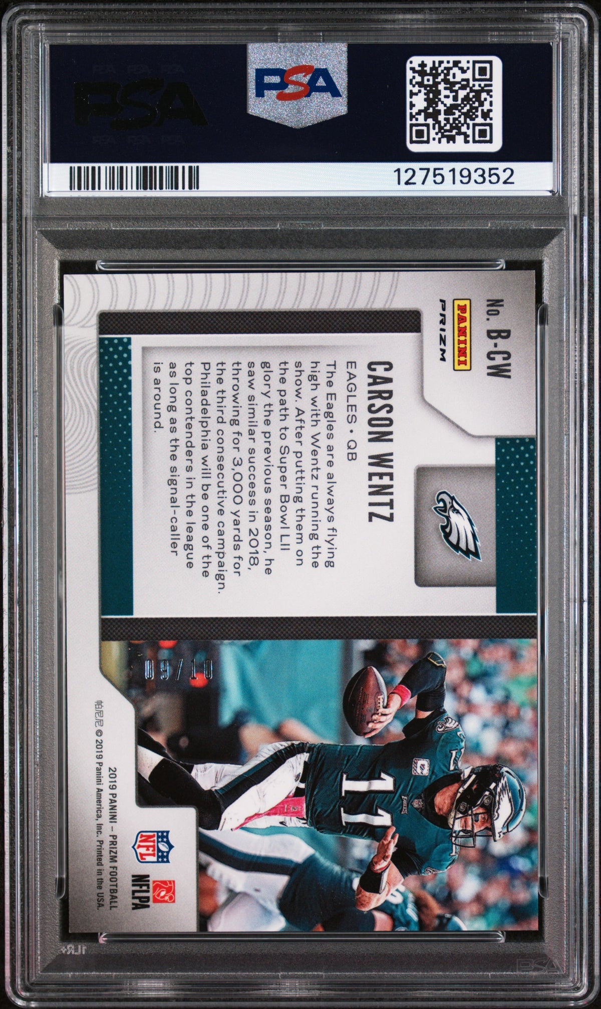 2019 Panini Prizm Brilliance Gold Prizm Carson Wentz #B-CW /10 PSA 9