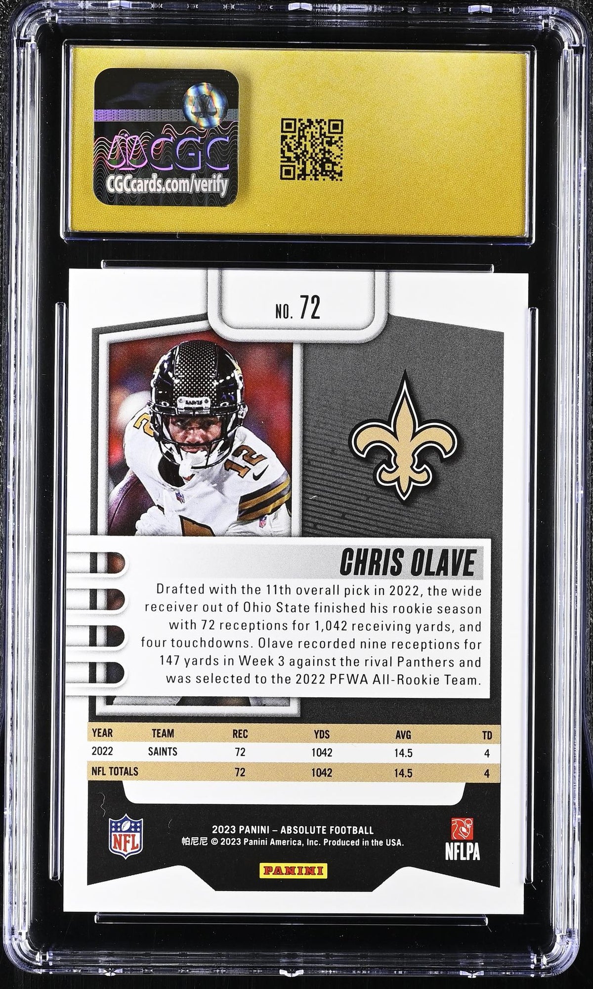 2023 Absolute #72 Chris Olave Red Squares /99 CGC 10