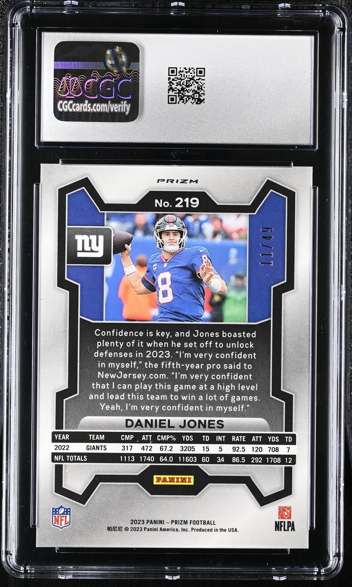 2023 Prizm #219 Daniel Jones Purple Power /49 CGC 10