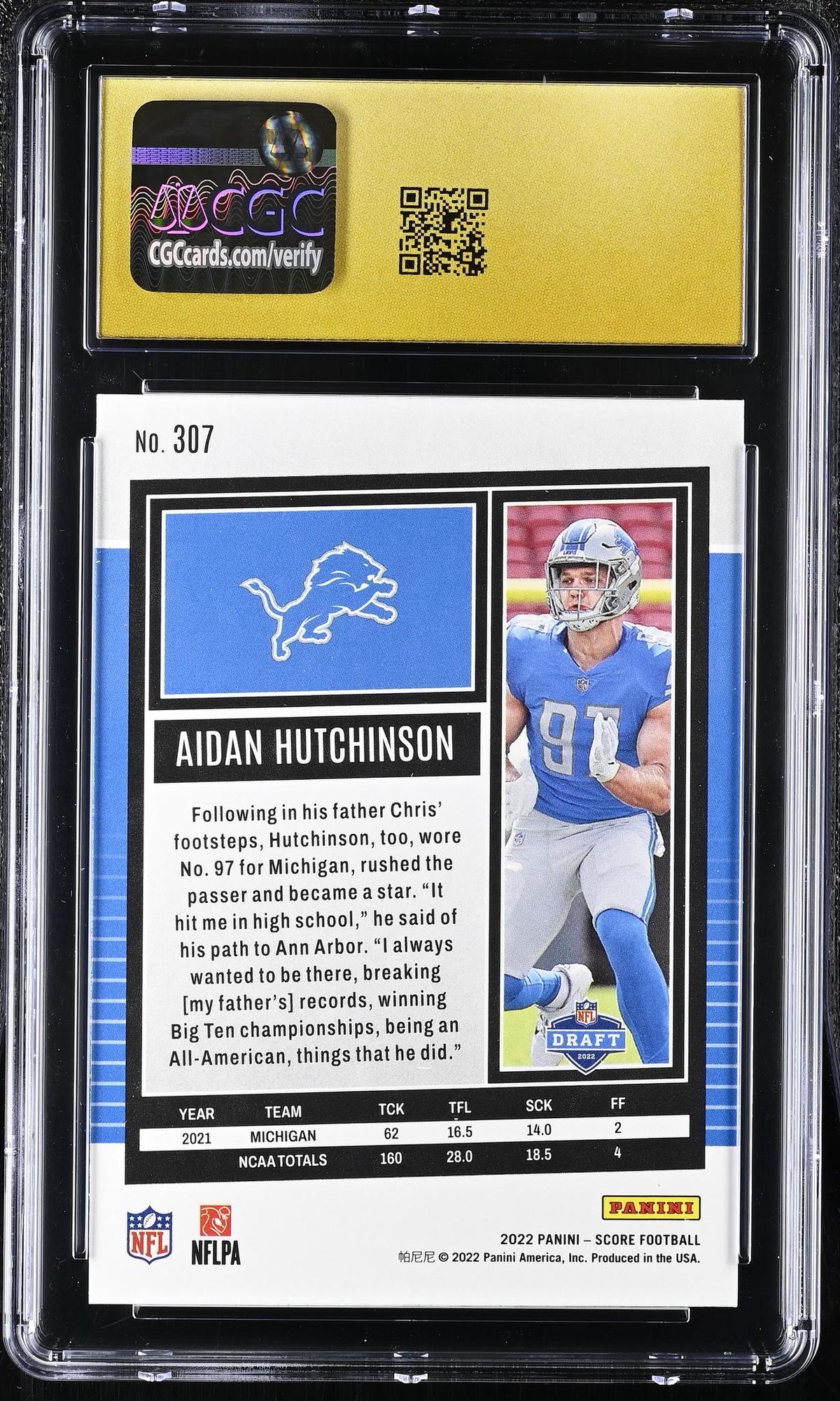 2022 Score #307 Aidan Hutchinson CGC 10