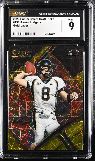 2023 Panini Select Draft Picks Aaron Rodgers #131 Gold Lazer CGC 9
