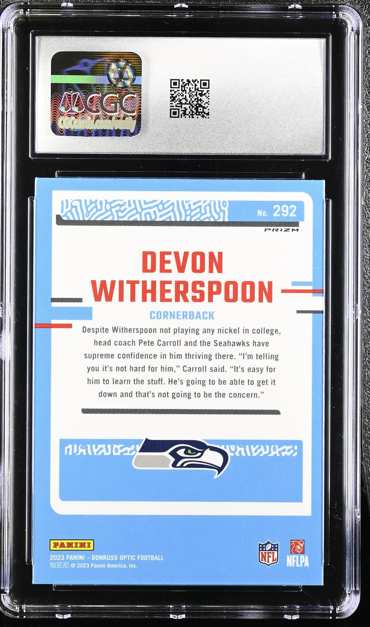 2023 Donruss Optic #292 Devon Witherspoon Purple Shock CGC 10