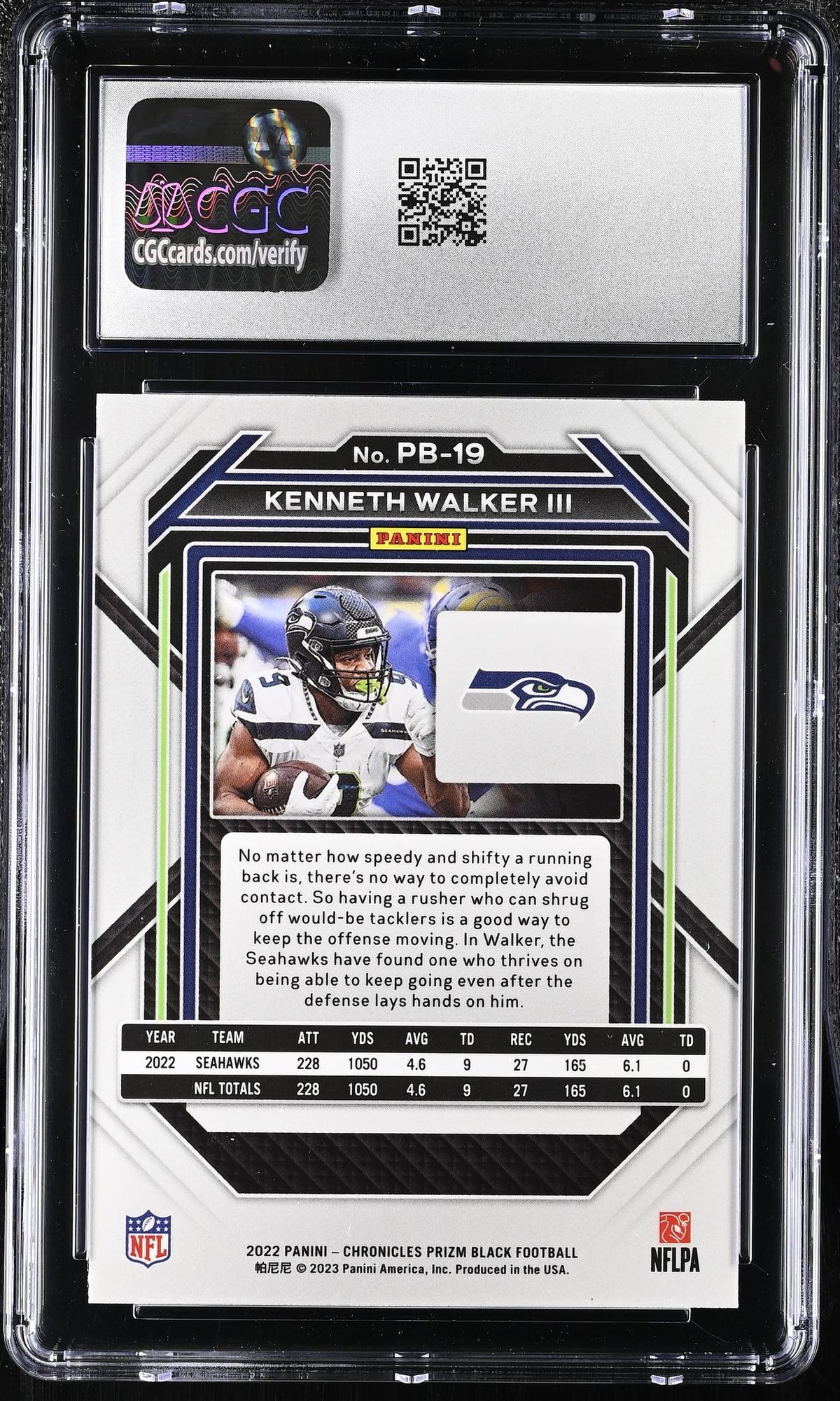 2022 Chronicles Prizm Black #PB-19 Kenneth Walker III Prizm Black CGC 10