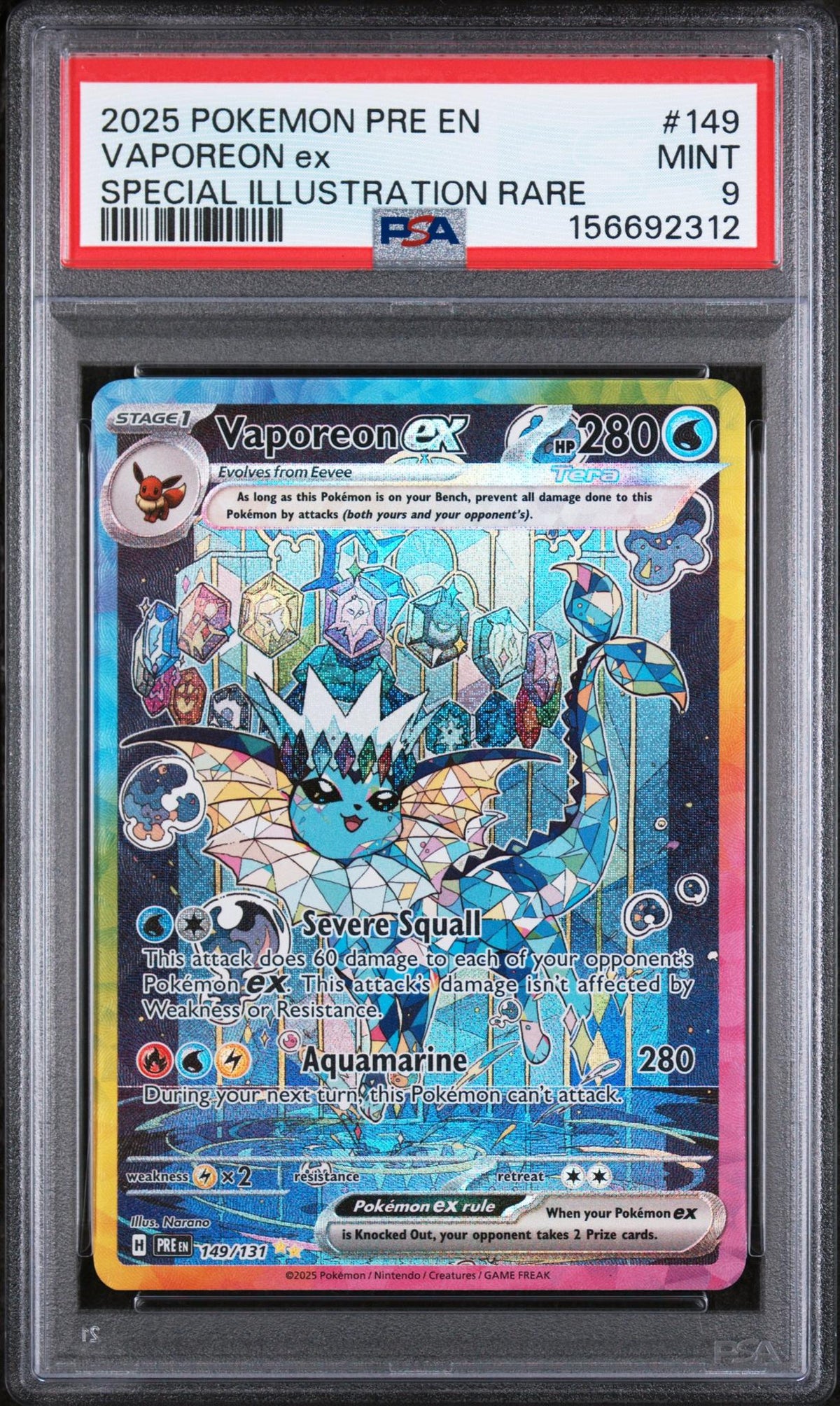 2025 Pokemon Scarlet and Violet Prismatic Evolutions Special Illustration Rare Vaporeon Ex #149 PSA 9