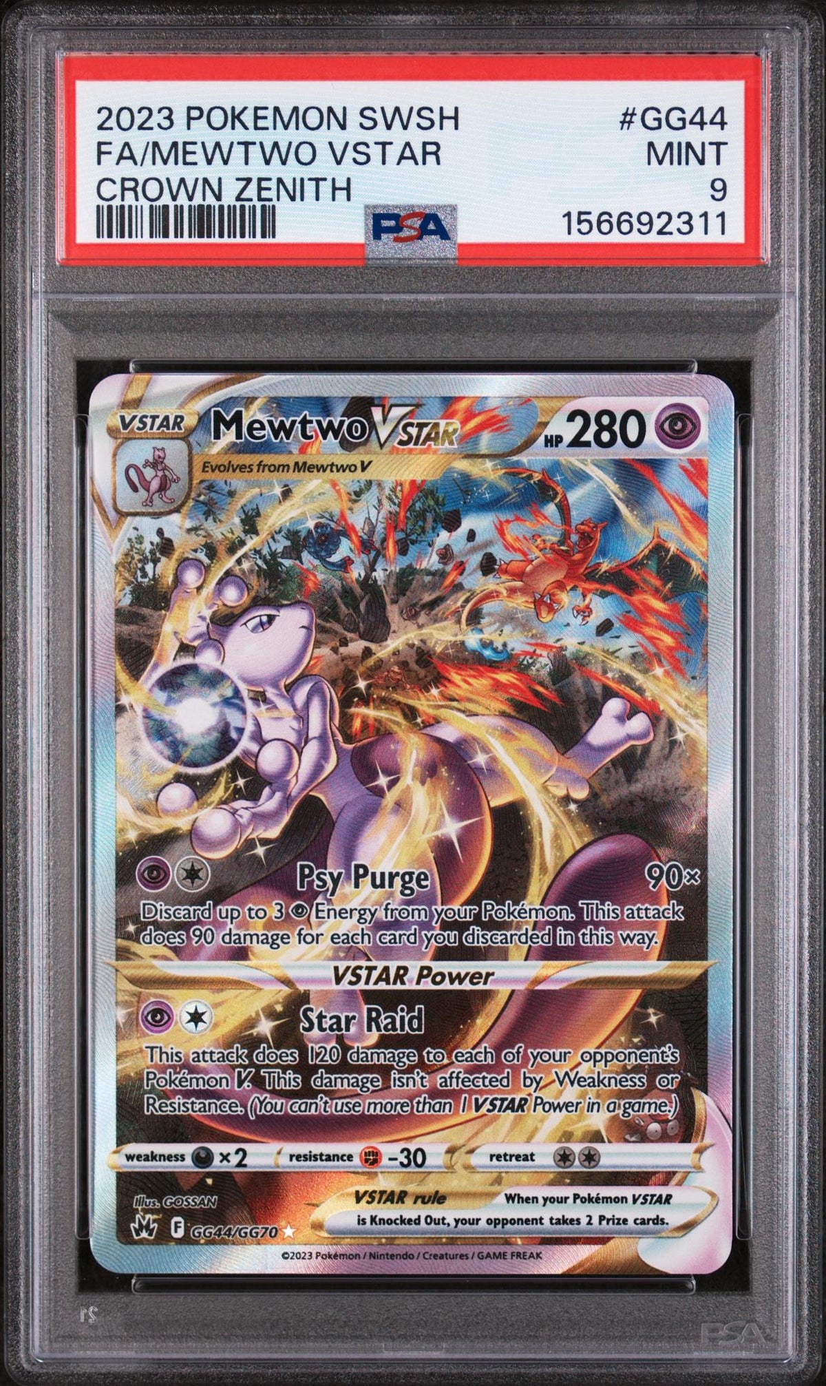2023 Pokemon Sword and Shield Crown Zenith Galarian Gallery Mewtwo Vstar #GG44 PSA 9