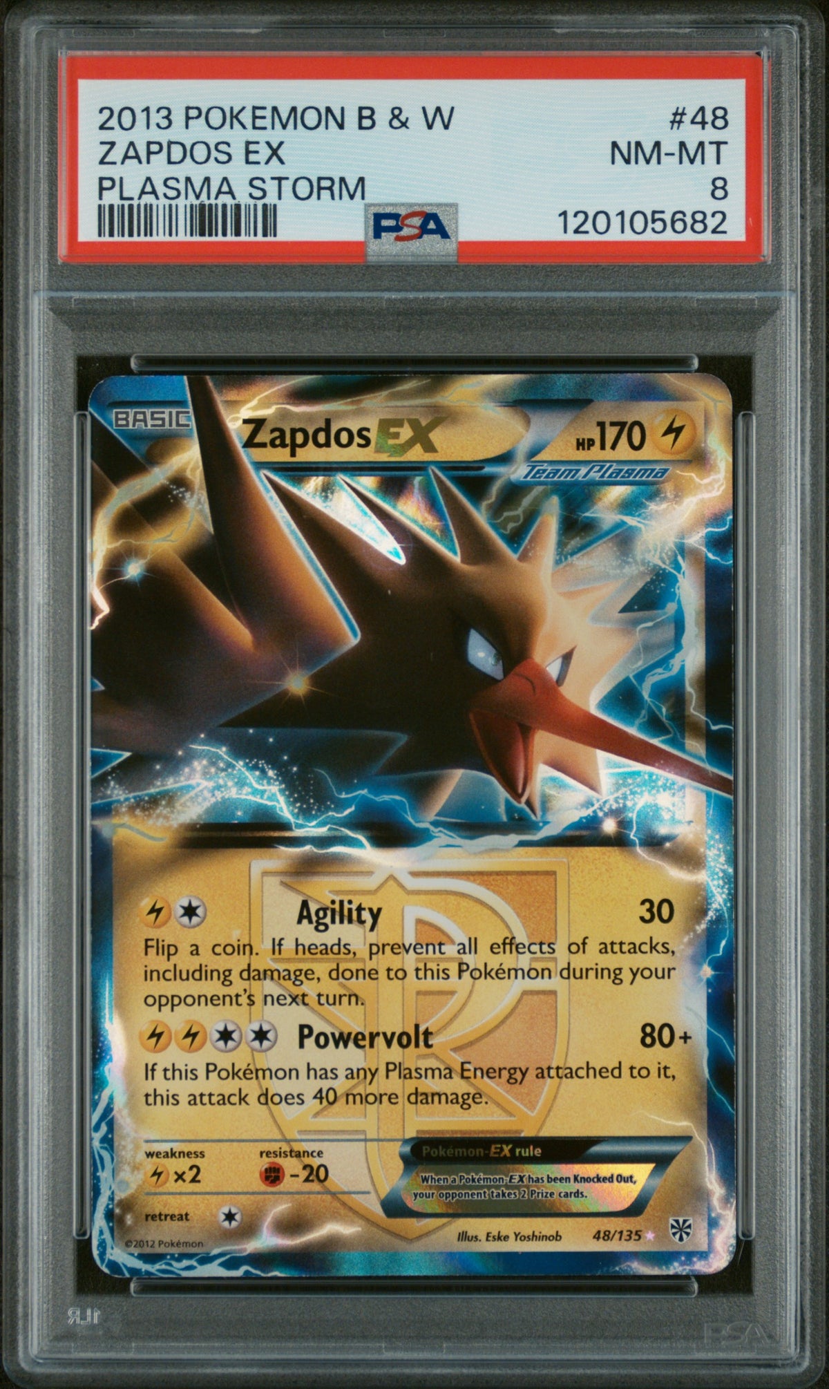 2013 Pokemon Black and White Plasma Storm Zapdos Ex #48 PSA 8