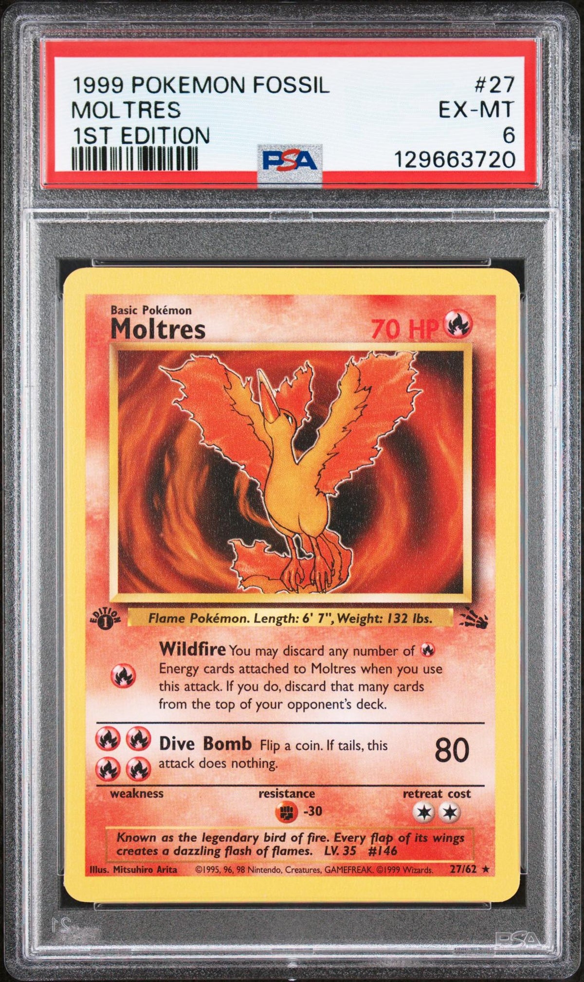 1999 Pokemon Fossil 1st Edition Moltres #27 PSA 6