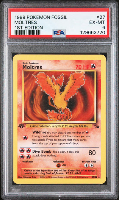 Pokémon Fossil Moltres 1st Edition #27 PSA 6
