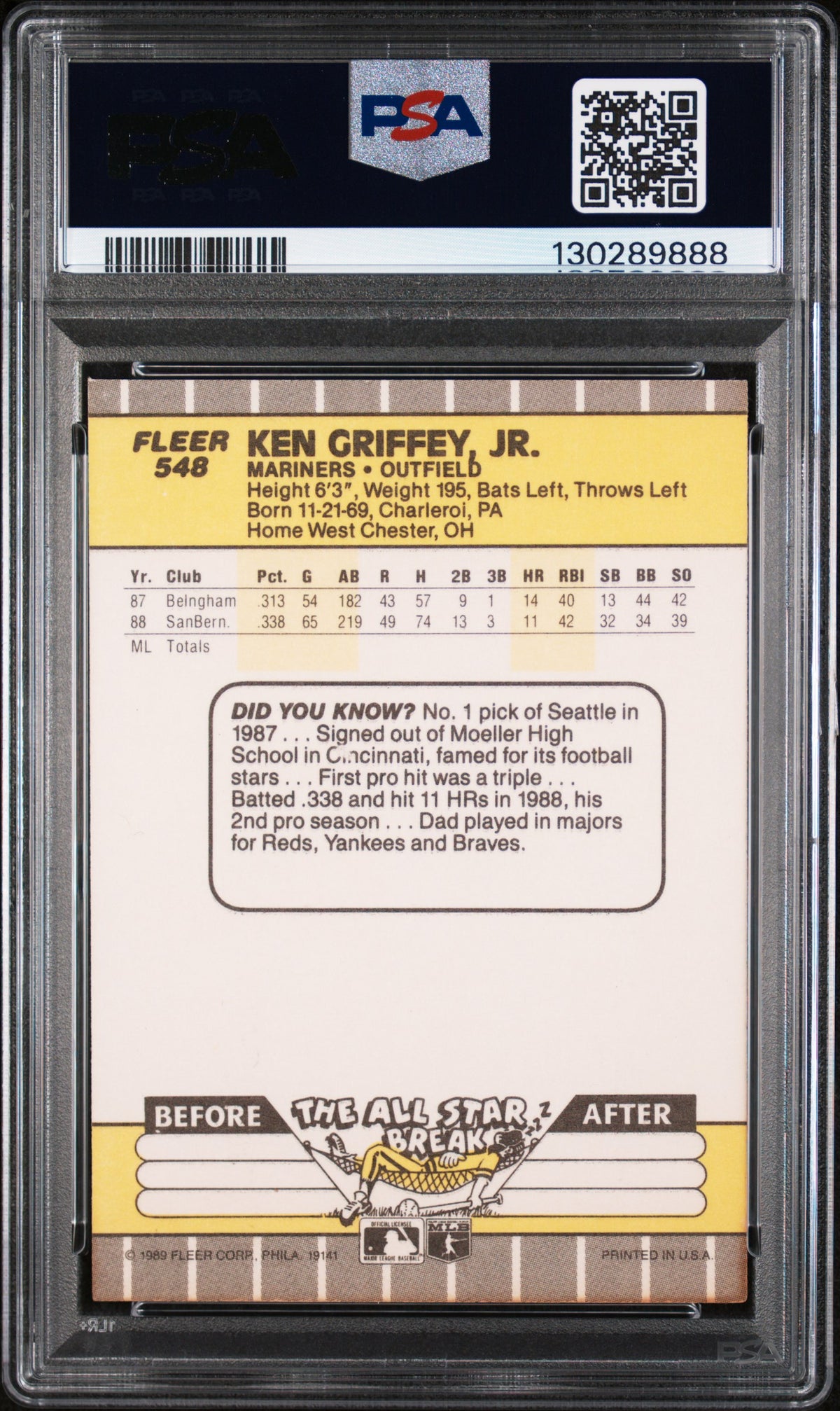 1989 Fleer Ken Griffey Jr. #548 PSA 6