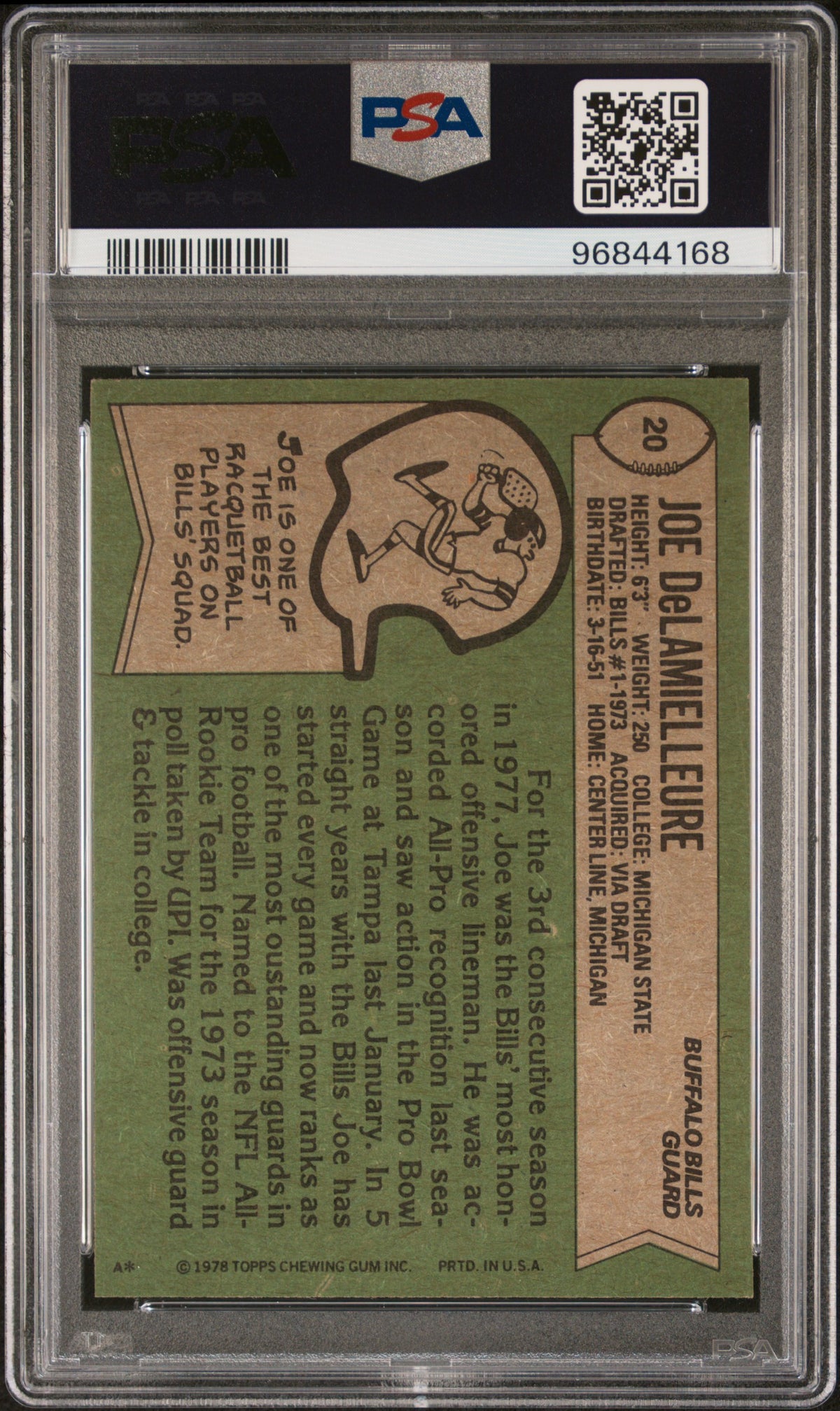 1978 Topps Joe Delamielleure #20 PSA 5