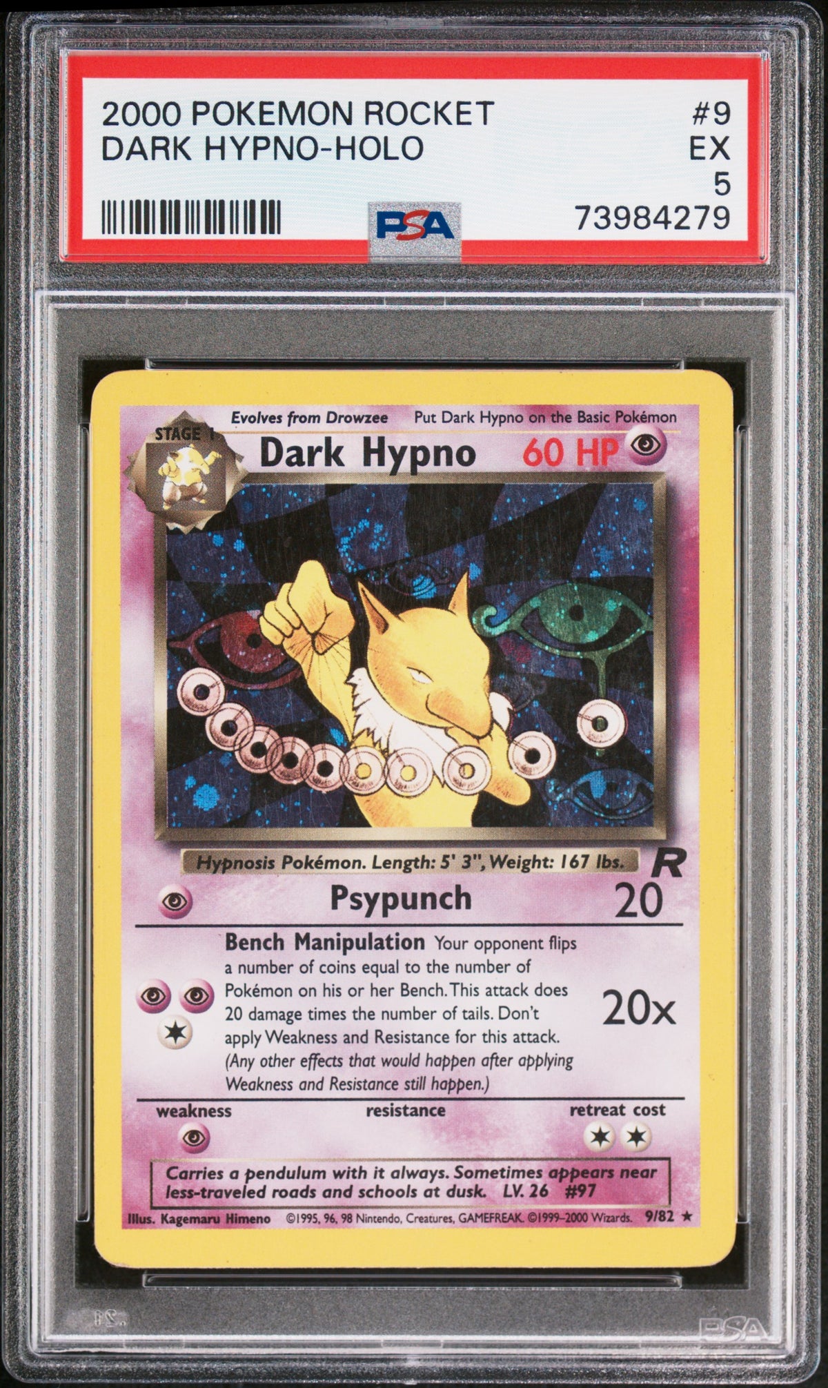 2000 Pokemon Team Rocket Holo Dark Hypno #9 PSA 5