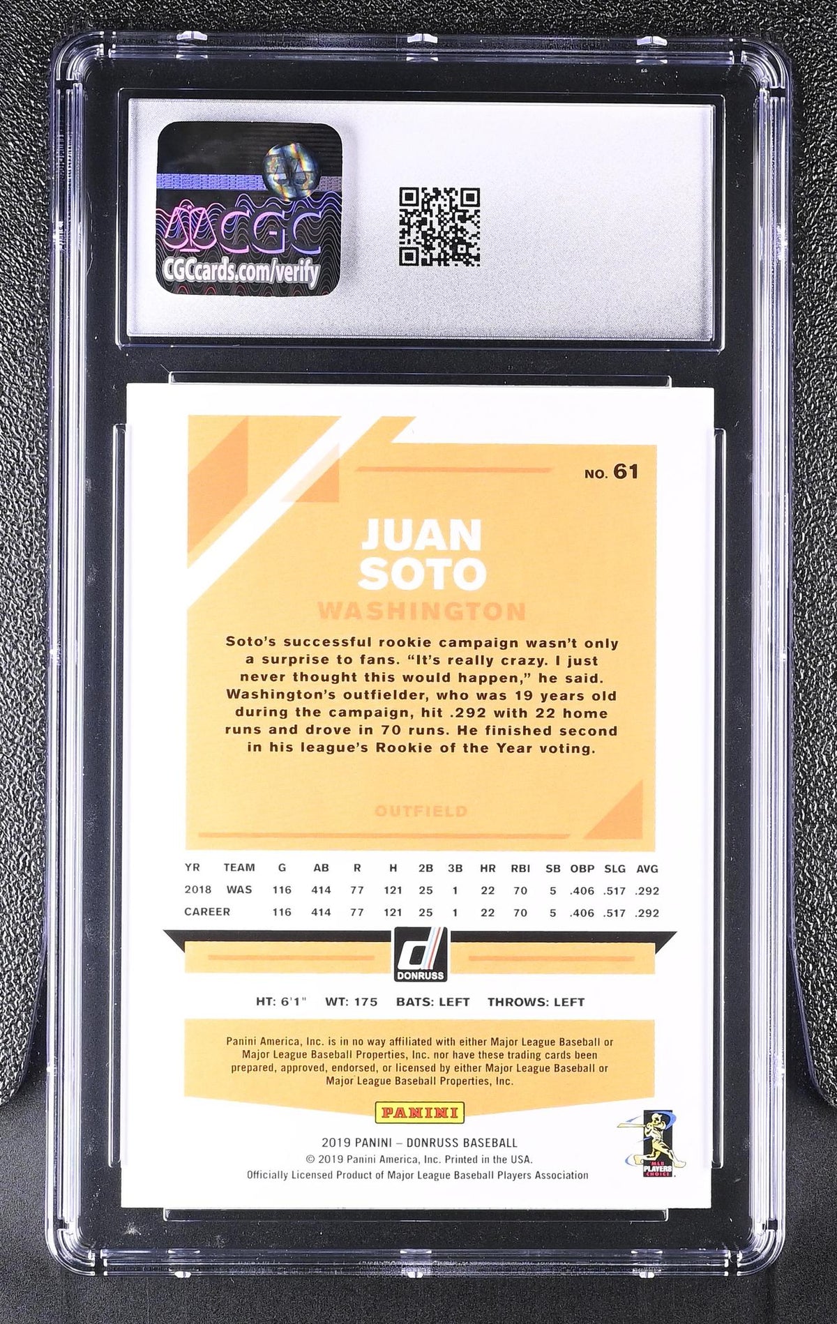 2019 Donruss #61 Juan Soto Nickname Variation CGC 10