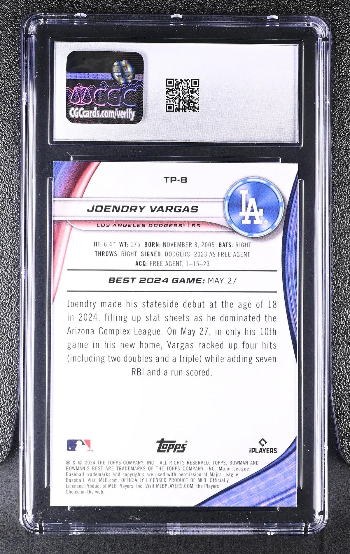 2024 Bowman's Best #TP-8 Joendry Vargas Top Prospects CGC 10