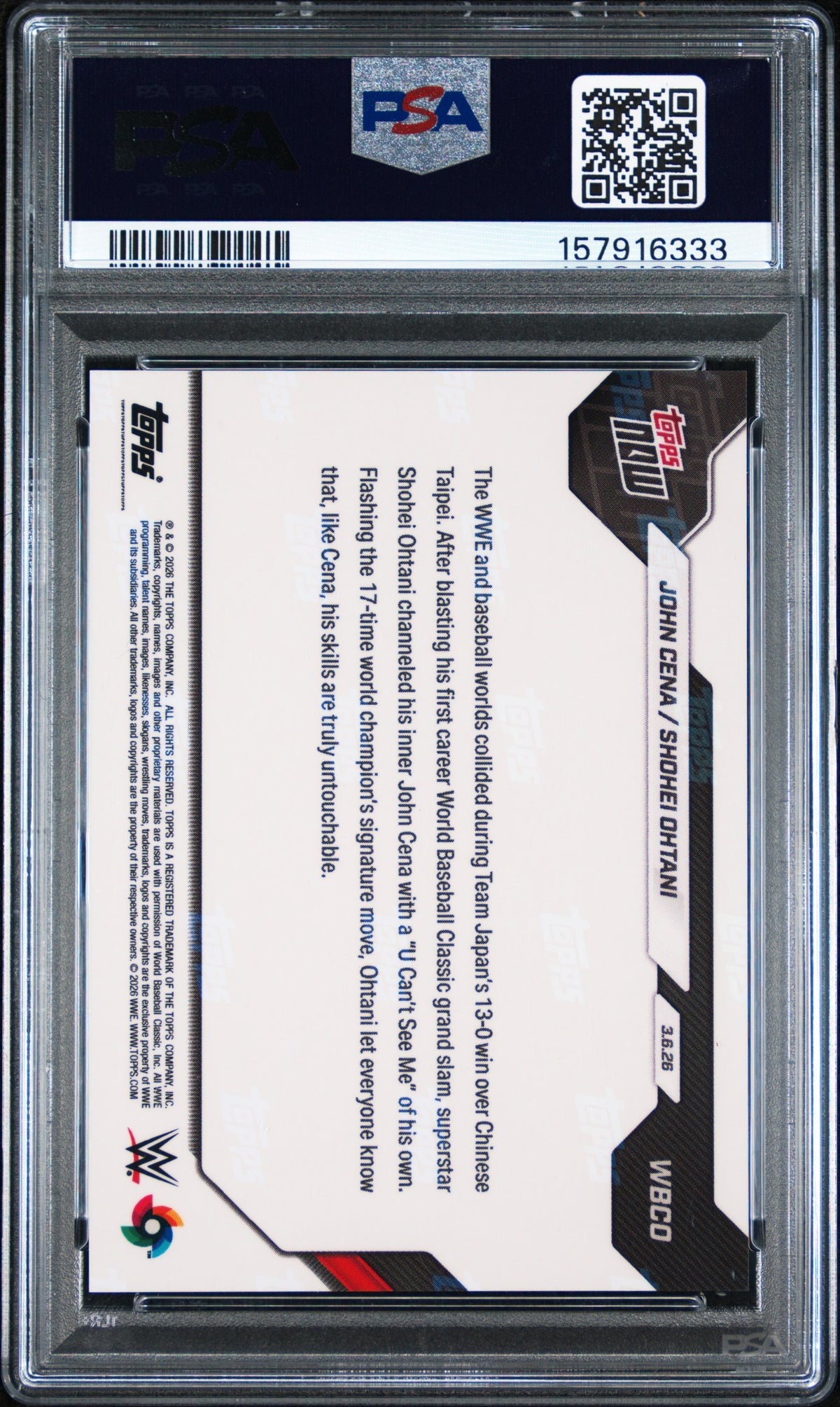 2026 Topps Now WBCO John Cena/Shohei Ohtani #3/25 PSA 10