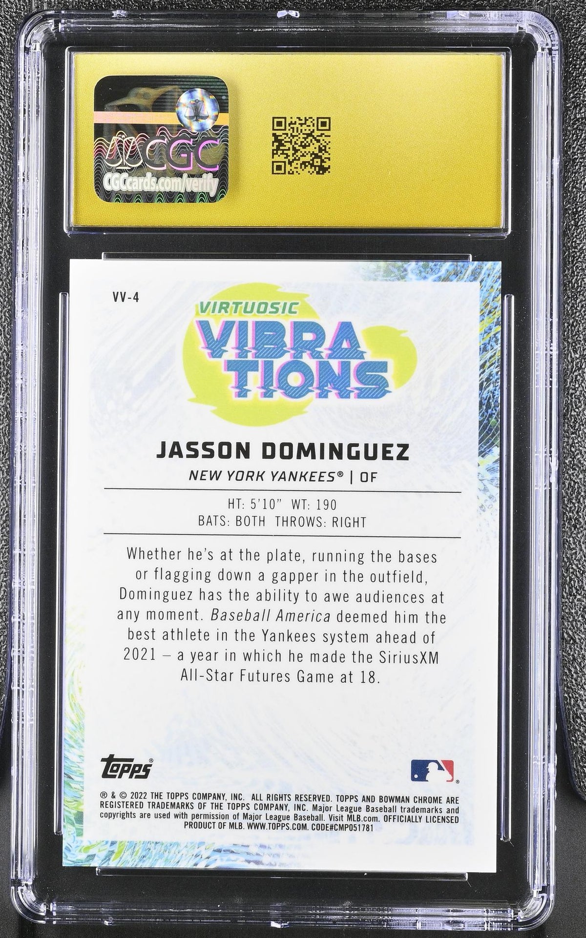 2022 Bowman #VV-4 Jasson Dominguez Virtuosic Vibrations CGC 10